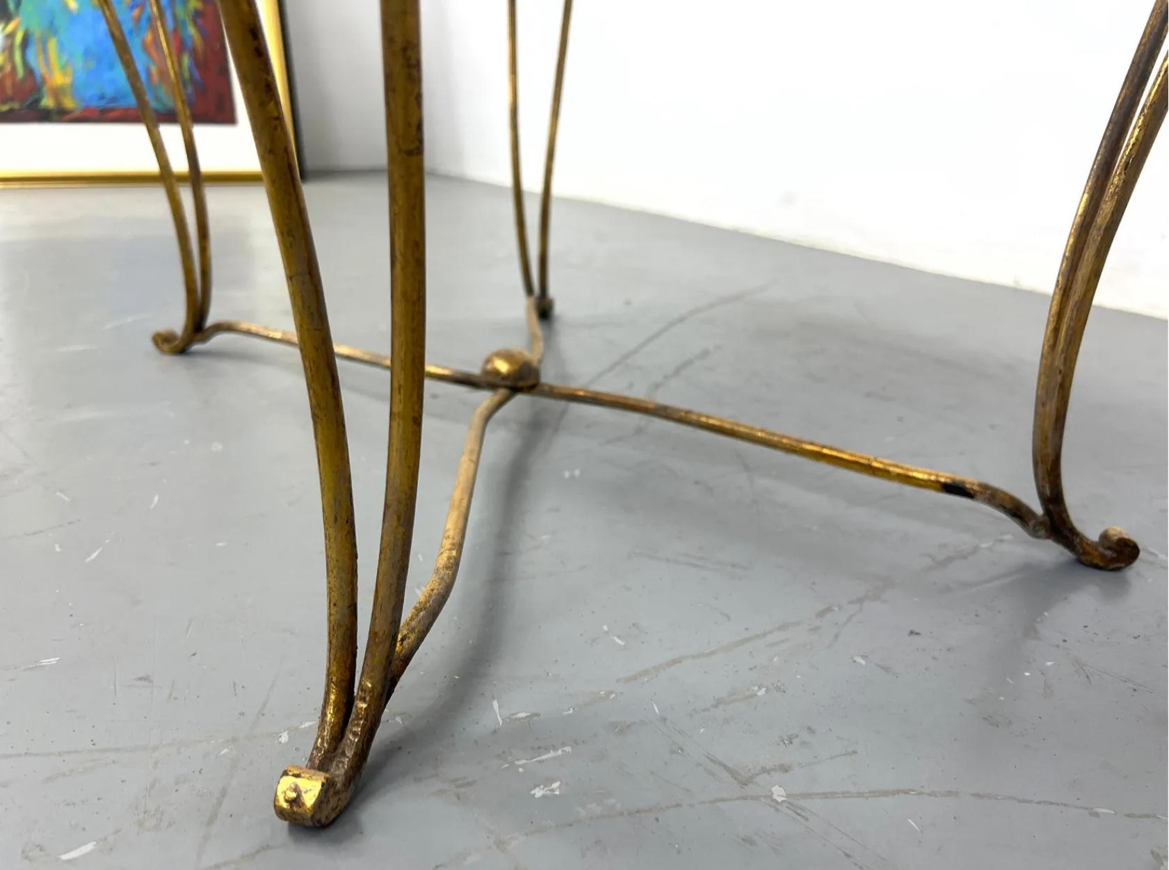 Midcentury French Rene Prou Art Deco Gilded Iron End Tables with Travertine Tops For Sale 10