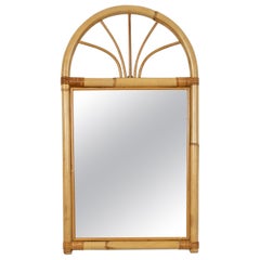Midcentury French Riviera Arched Wall Mirror in Bamboo and Rattan, Italy 1970s