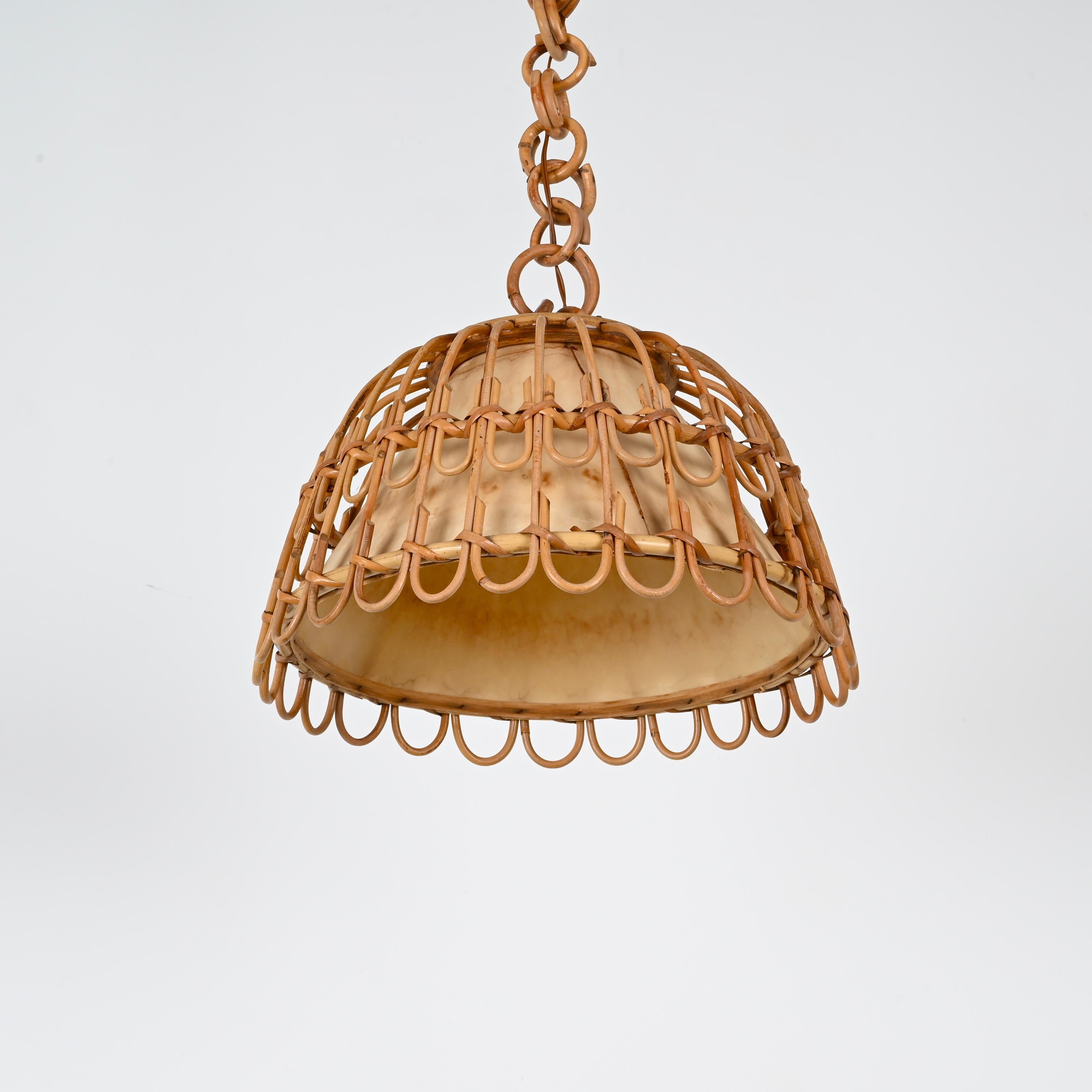 Midcentury French Riviera Bambo, Rattan amd Wicker Italian Chandelier, 1960s In Good Condition For Sale In Roma, IT