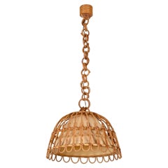 Midcentury French Riviera Bambo, Rattan amd Wicker Italian Chandelier, 1960s