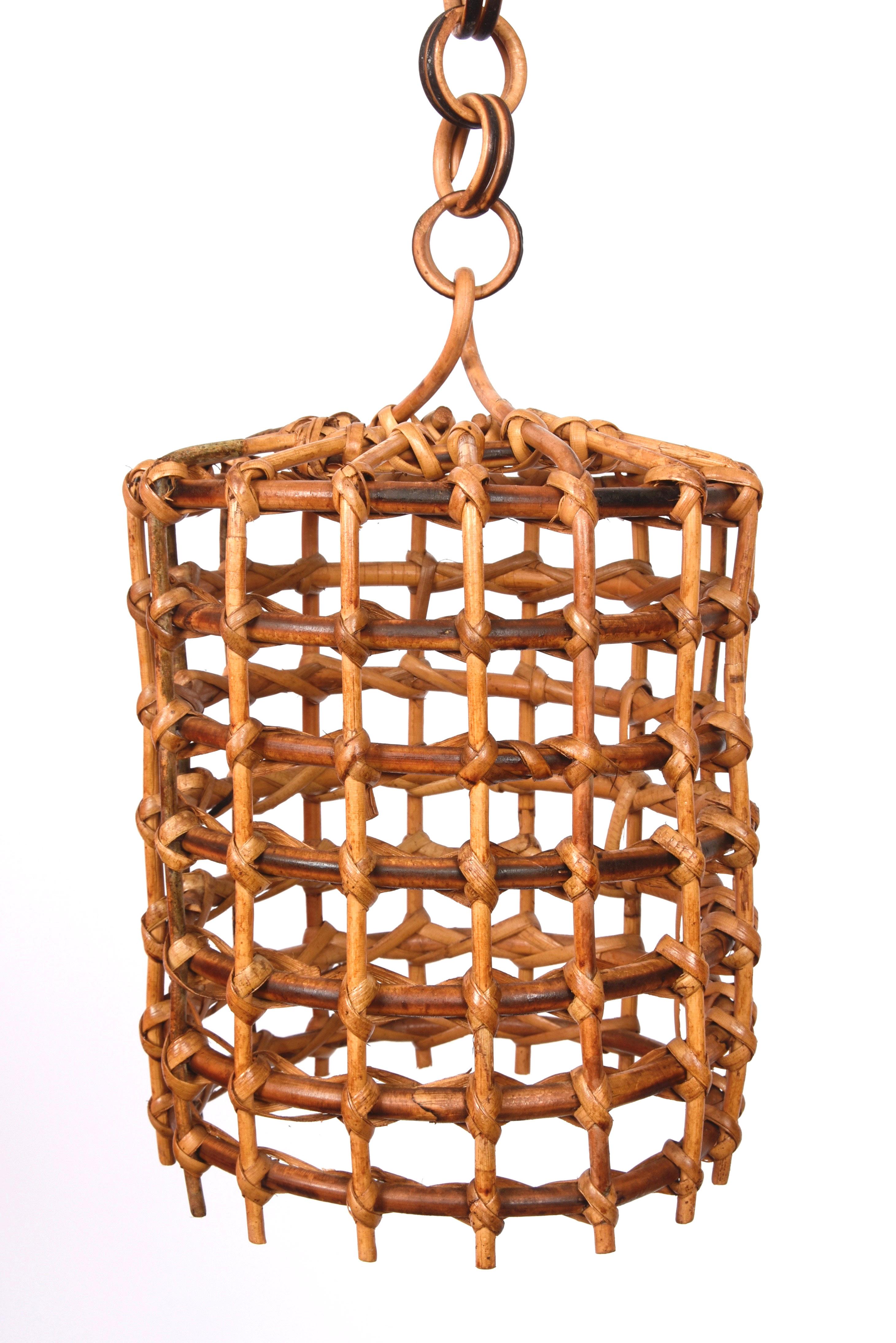 Midcentury French Riviera Bambo and Rattan Italian Chandelier, 1960s For Sale 4