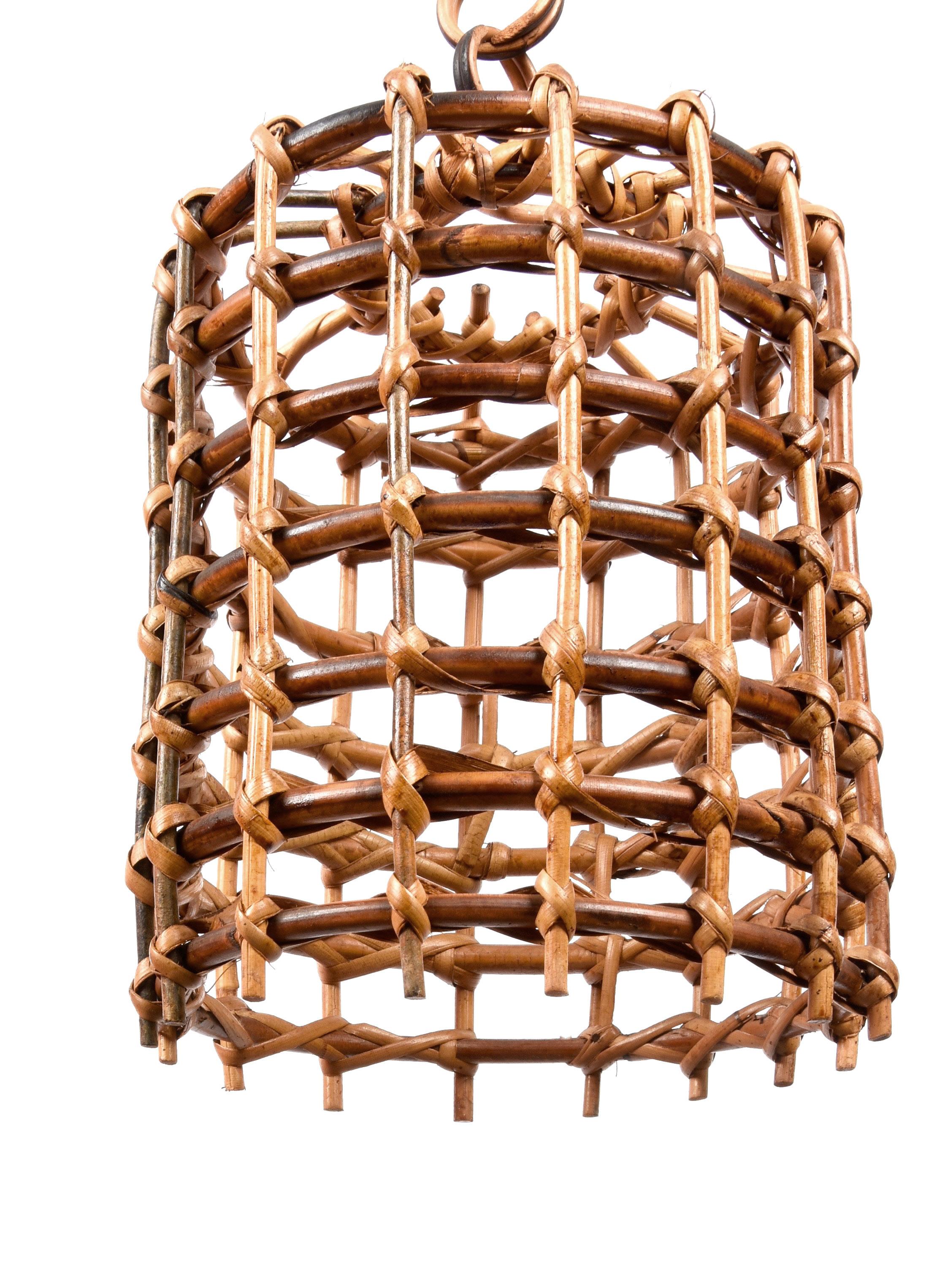 Midcentury French Riviera Bambo and Rattan Italian Chandelier, 1960s For Sale 5