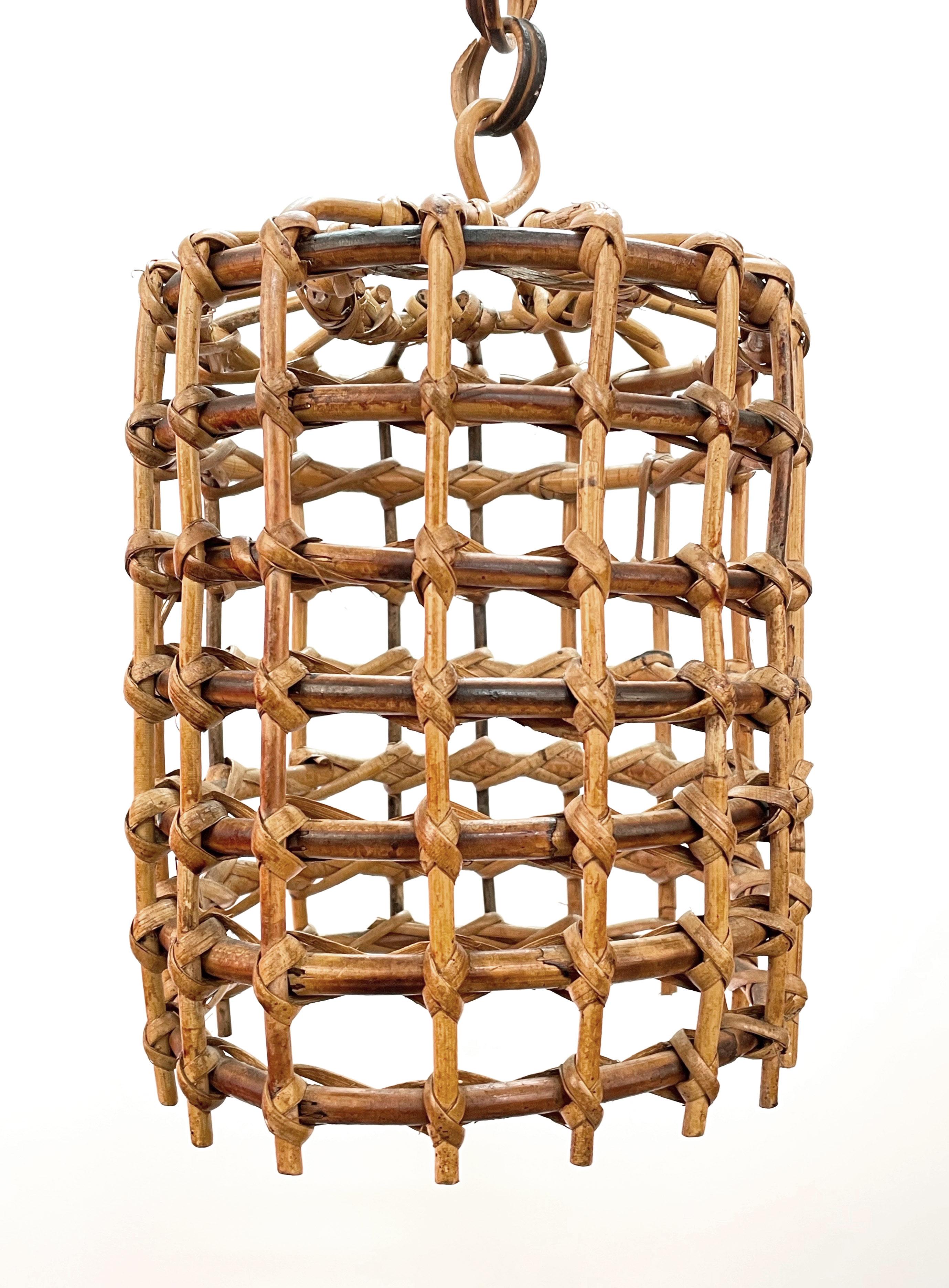 Midcentury French Riviera Bambo and Rattan Italian Chandelier, 1960s For Sale 9