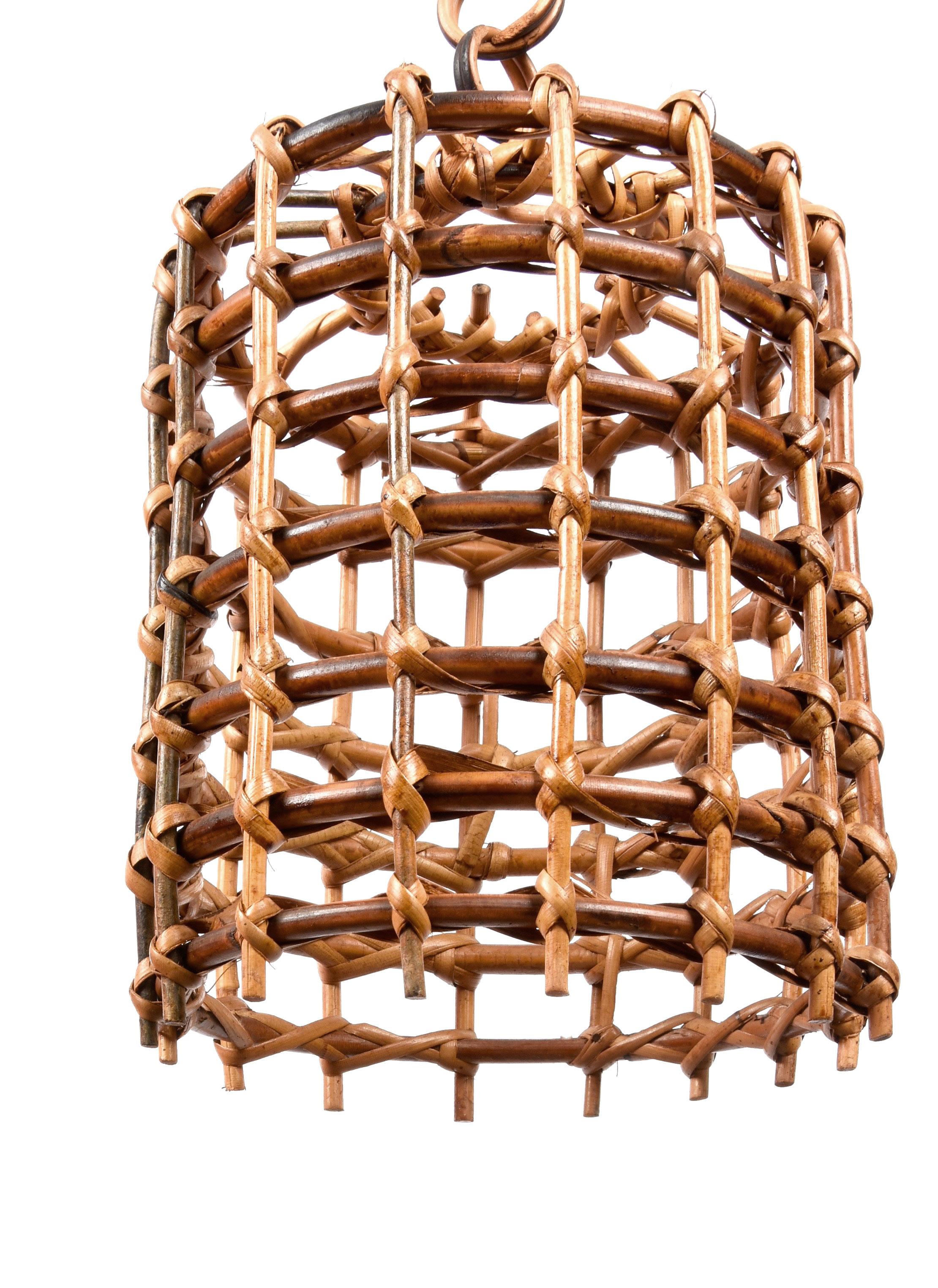 Midcentury French Riviera Bambo and Rattan Italian Chandelier, 1960s For Sale 10