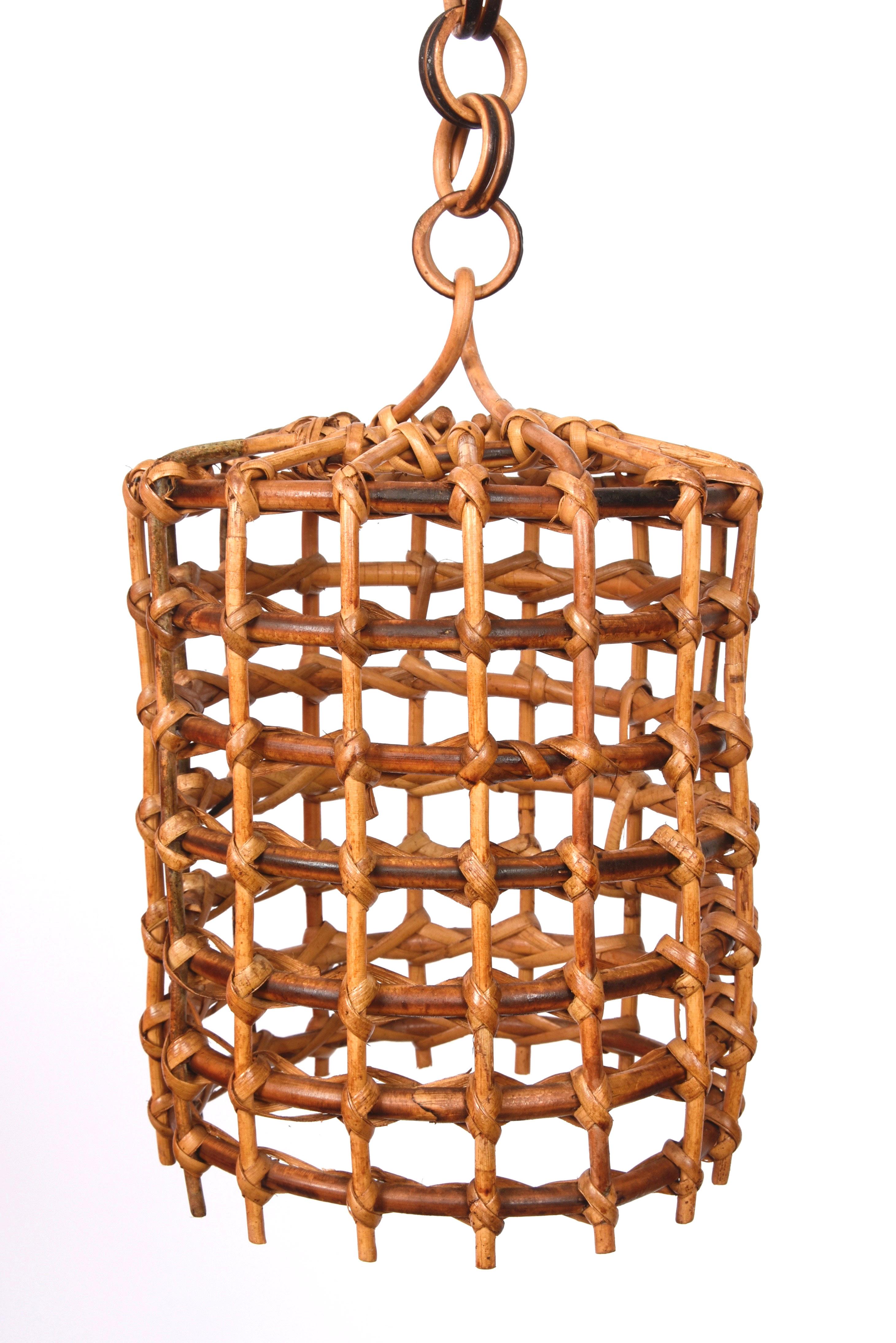 Mid-Century Modern Midcentury French Riviera Bambo and Rattan Italian Chandelier, 1960s For Sale
