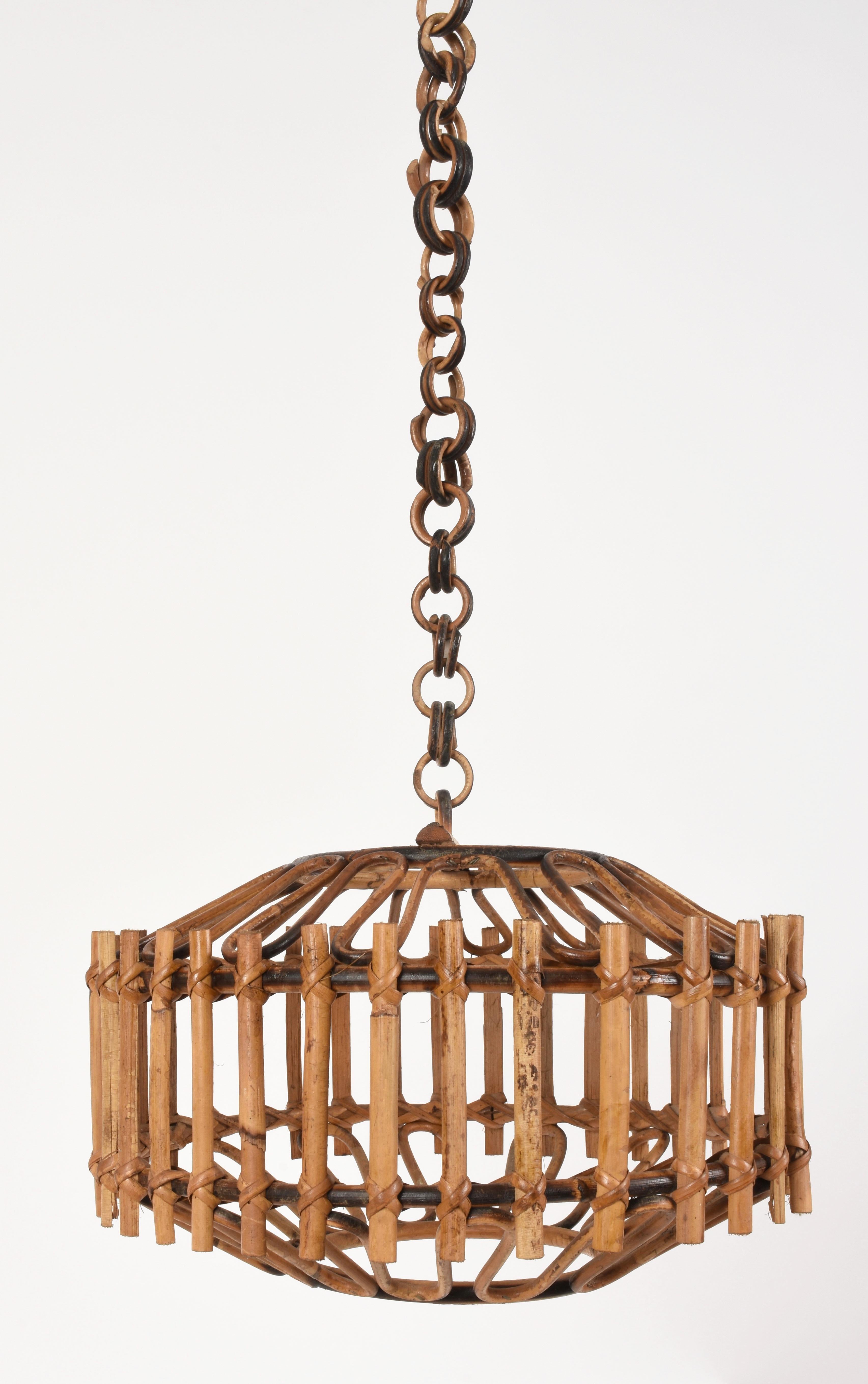 Midcentury French Riviera Bambo and Rattan Italian Chandelier, 1960s 1