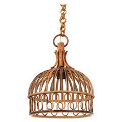 round rattan chandelier Midcentury French Riviera Bambo and Rattan Round Italian Chandelier, 1960s