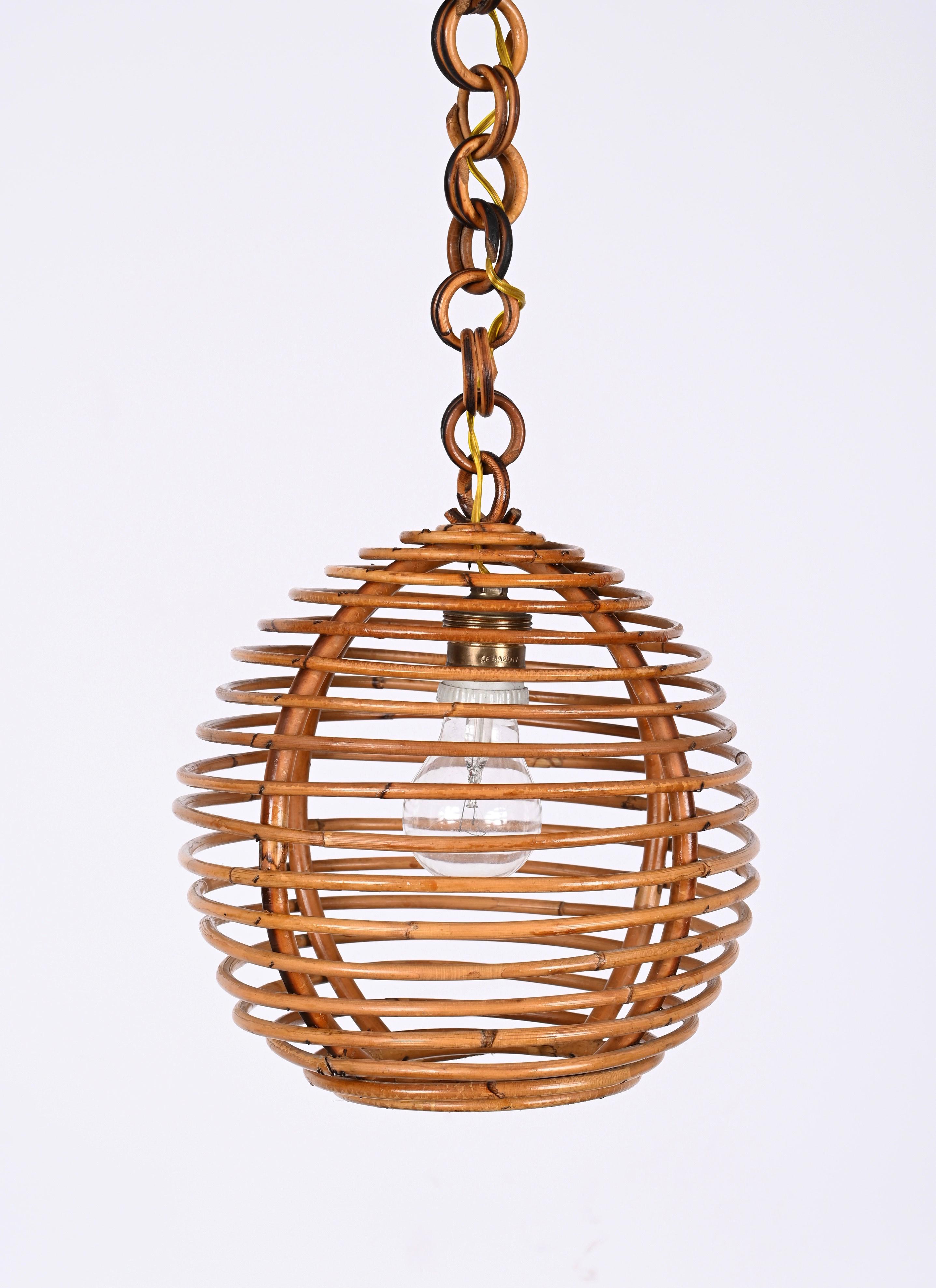 Midcentury French Riviera Bambo and Rattan Spherical Italian Chandelier, 1960s For Sale 10