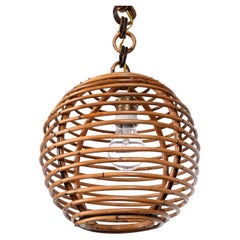 Vintage Midcentury French Riviera Bambo and Rattan Spherical Italian Chandelier, 1960s