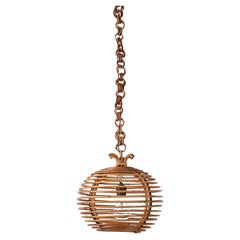 Vintage Midcentury French Riviera Bambo and Rattan Spherical Italian Chandelier, 1960s