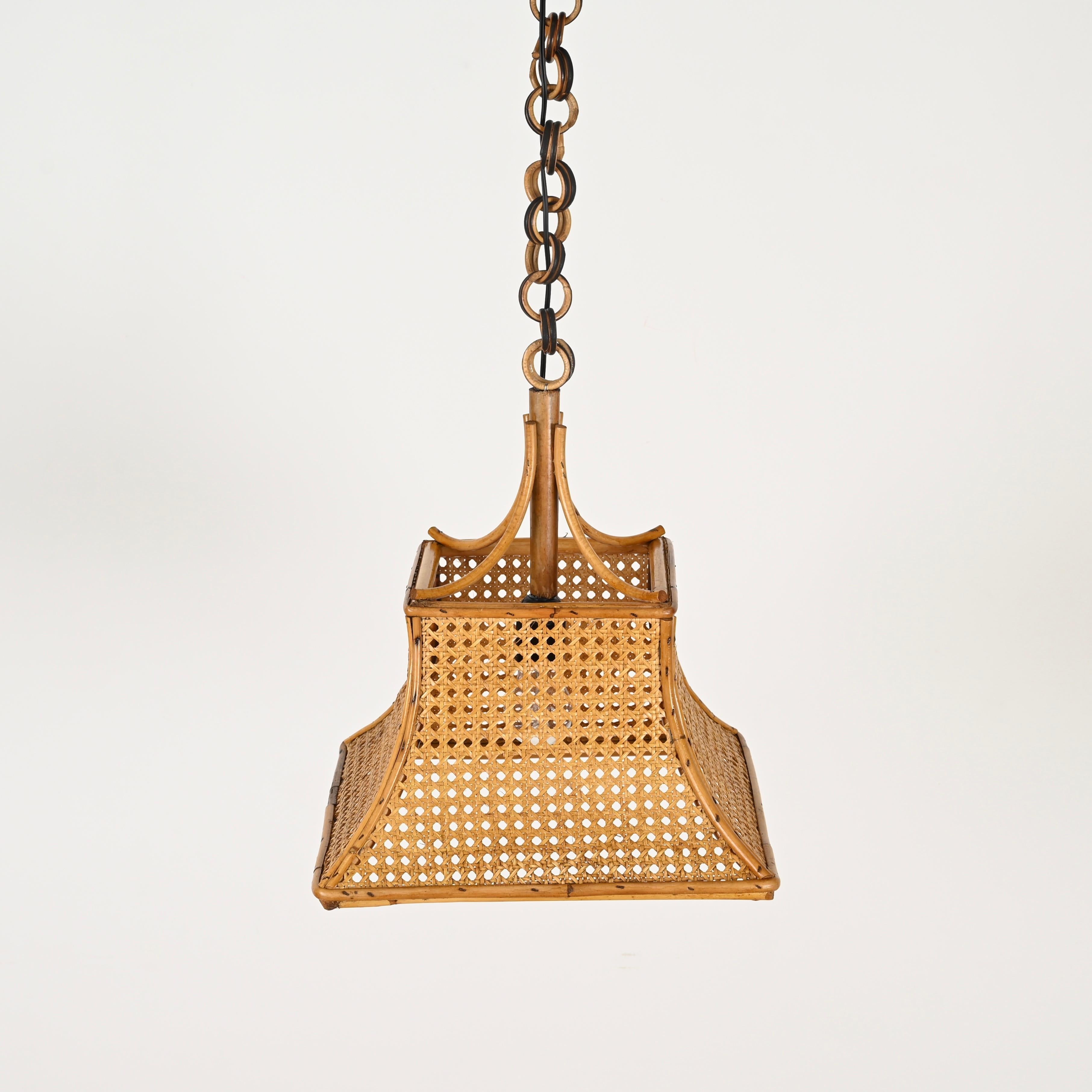 Midcentury French Riviera Bambo, Rattan and Straw Italian Chandelier, 1960s For Sale 3