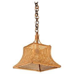 Midcentury Französisch Riviera Bambo, Rattan und Stroh Italienisch Kronleuchter, 1960er Jahre