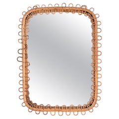 Midcentury French Riviera Bamboo and Rattan Frame Rectangular Wall Mirror, 1960s