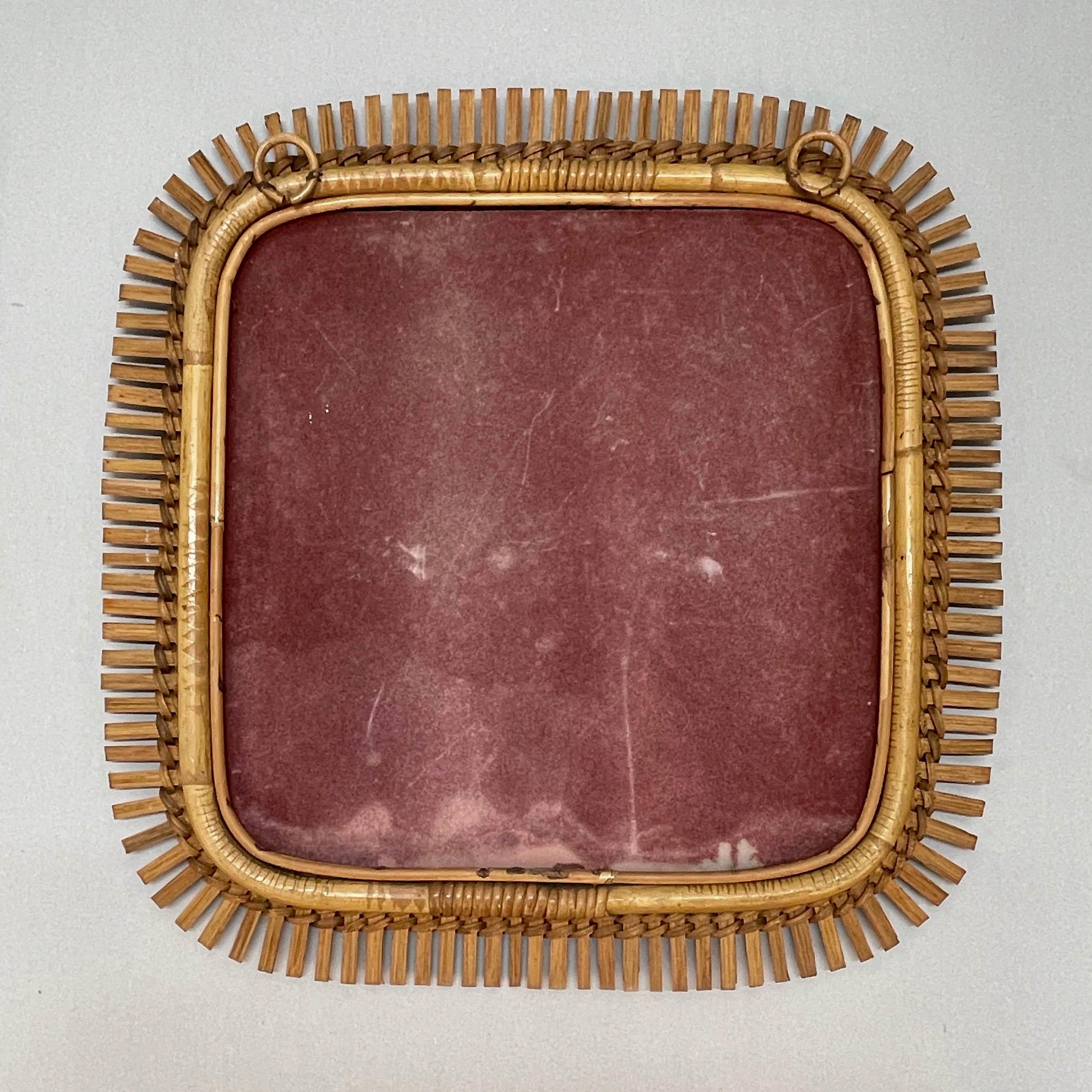 Midcentury French Riviera Bamboo and Rattan Frame Square Wall Mirror, 1960s 4