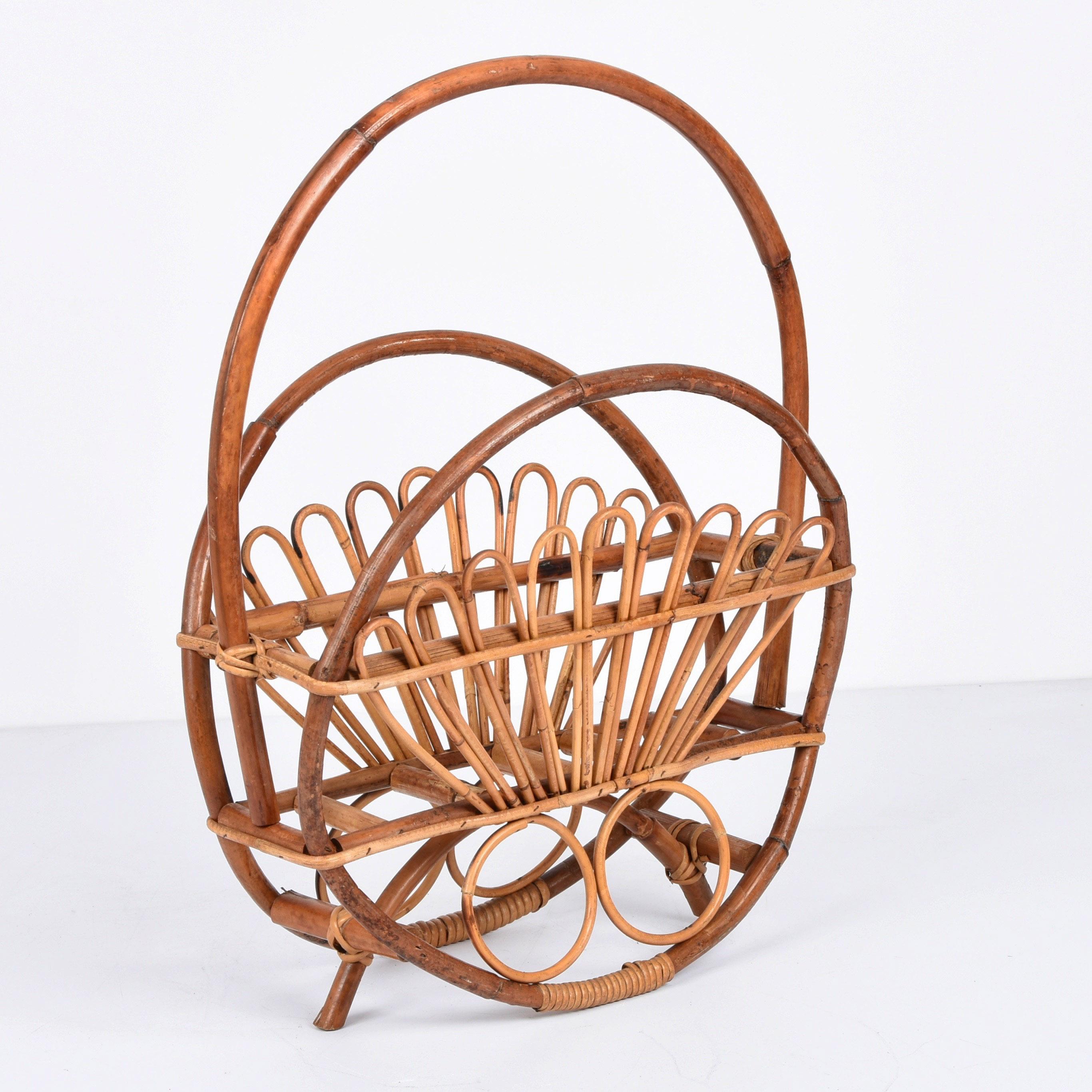 Mid-Century French Riviera Bamboo and Rattan Italian Magazine Rack, 1960s For Sale 6
