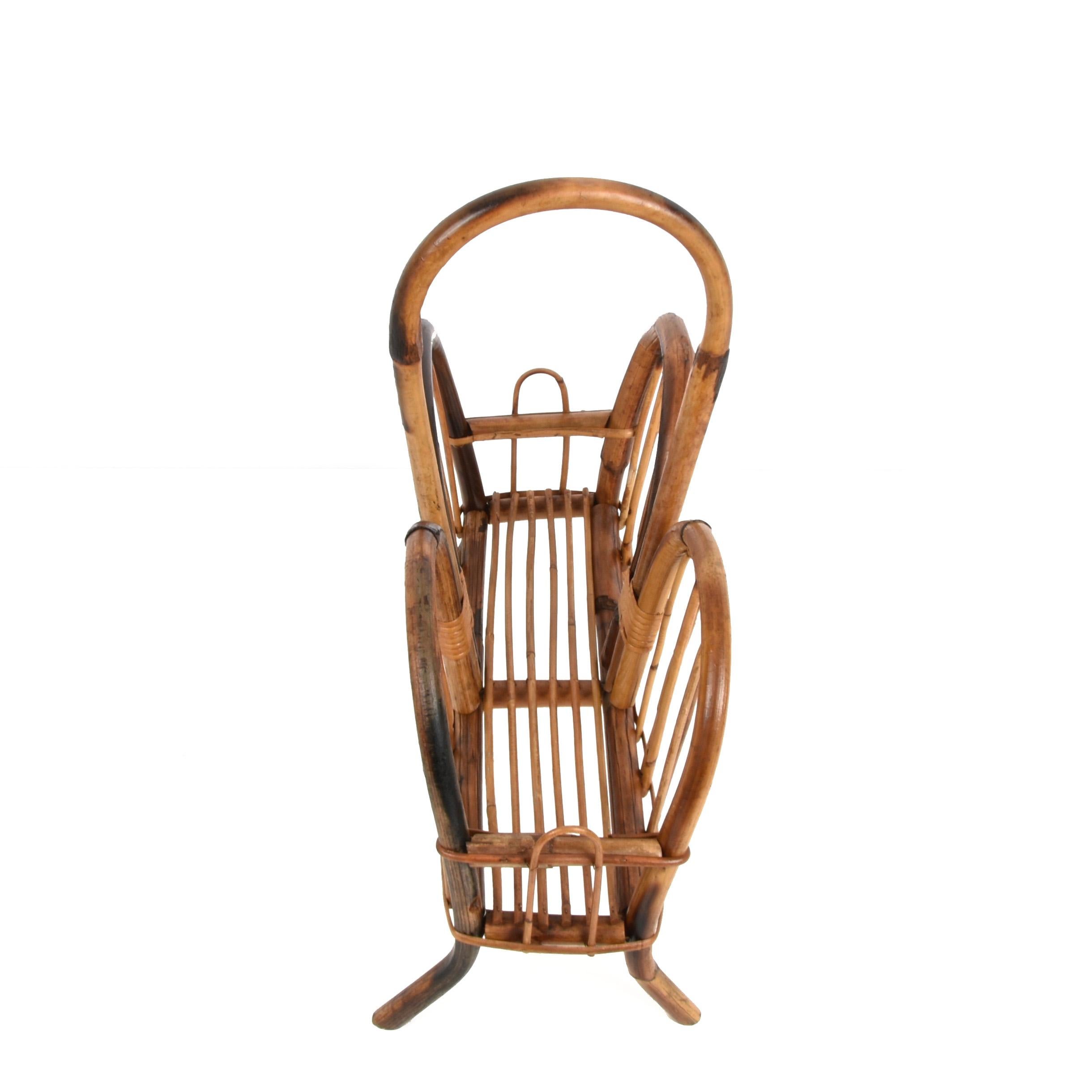 Midcentury French Riviera Bamboo and Rattan Italian Magazine Rack, 1960s For Sale 6