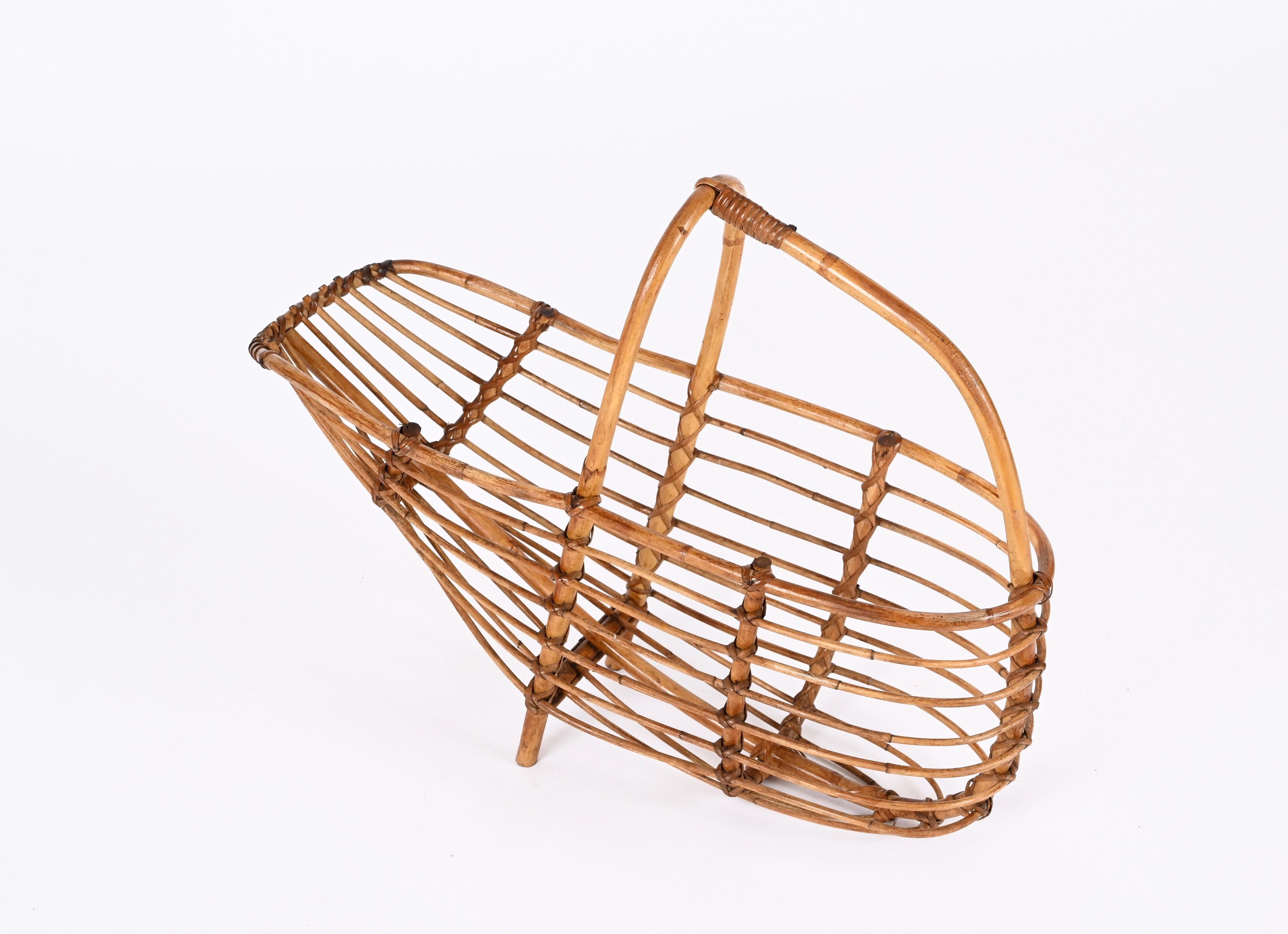 Midcentury French Riviera Bamboo and Rattan Italian Magazine Rack, 1960s For Sale 6