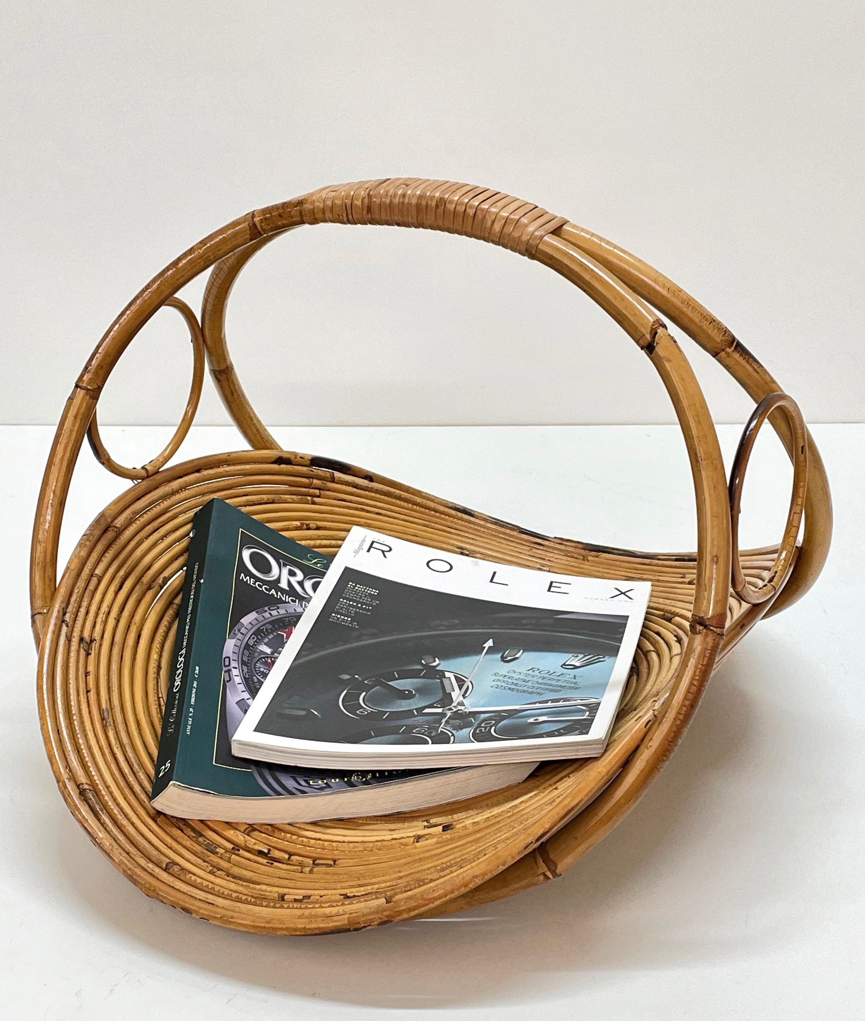 Midcentury French Riviera Bamboo and Rattan Italian Magazine Rack, 1960s 8