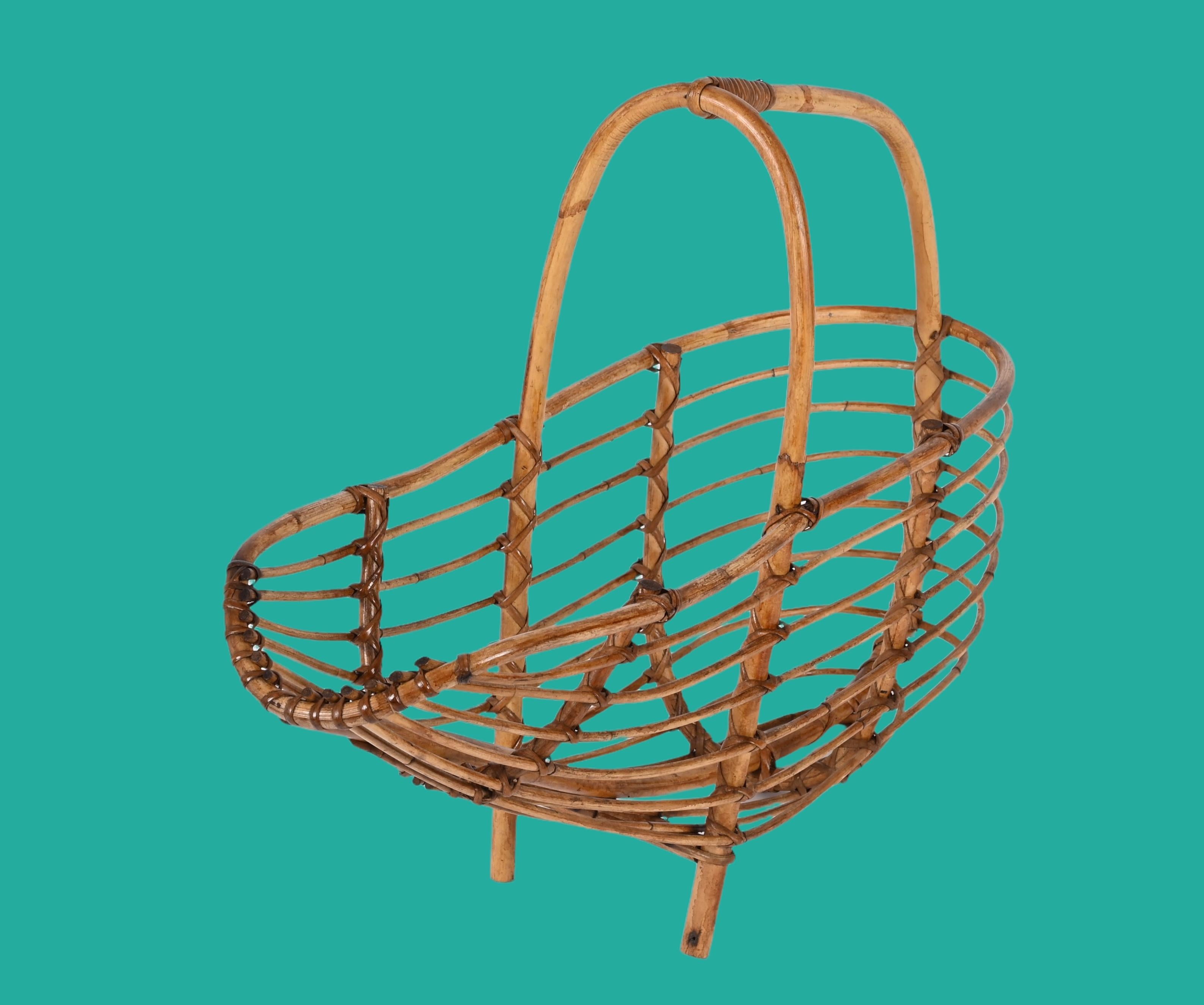 Midcentury French Riviera Bamboo and Rattan Italian Magazine Rack, 1960s For Sale 8