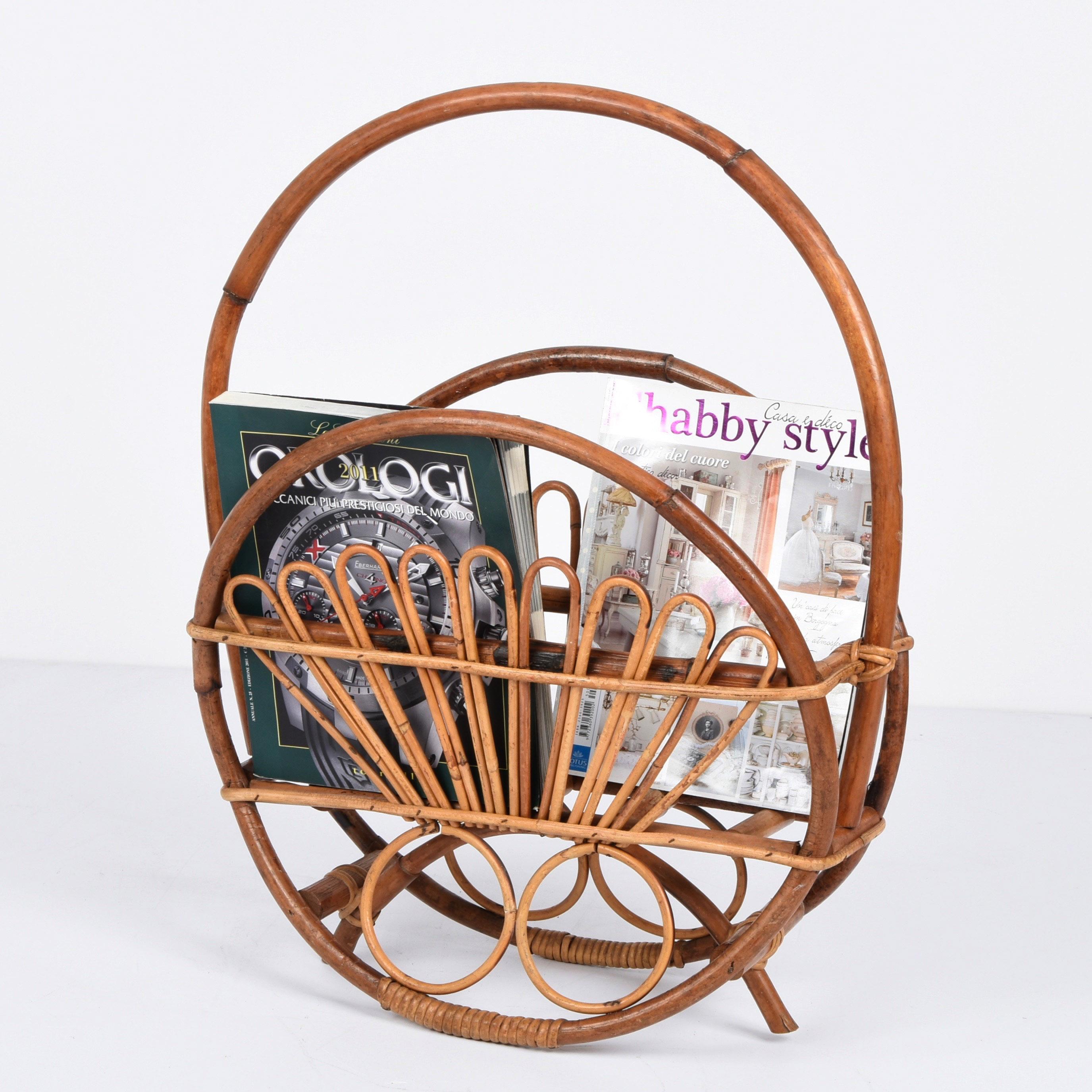 Mid-Century French Riviera Bamboo and Rattan Italian Magazine Rack, 1960s For Sale 9
