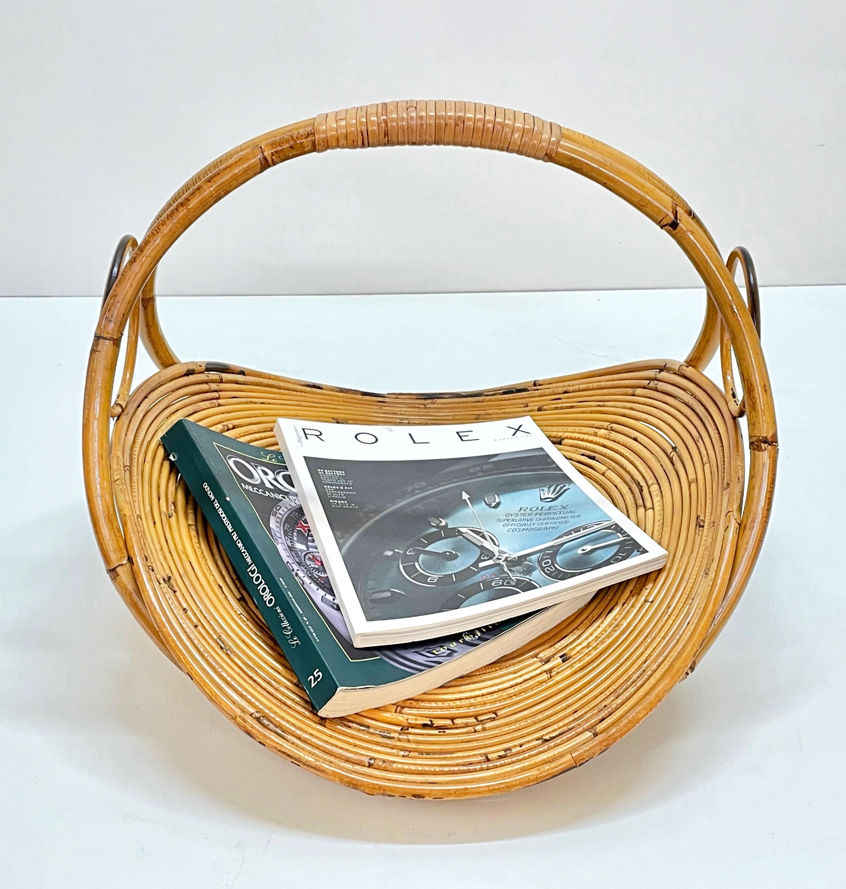 Midcentury French Riviera Bamboo and Rattan Italian Magazine Rack, 1960s 11