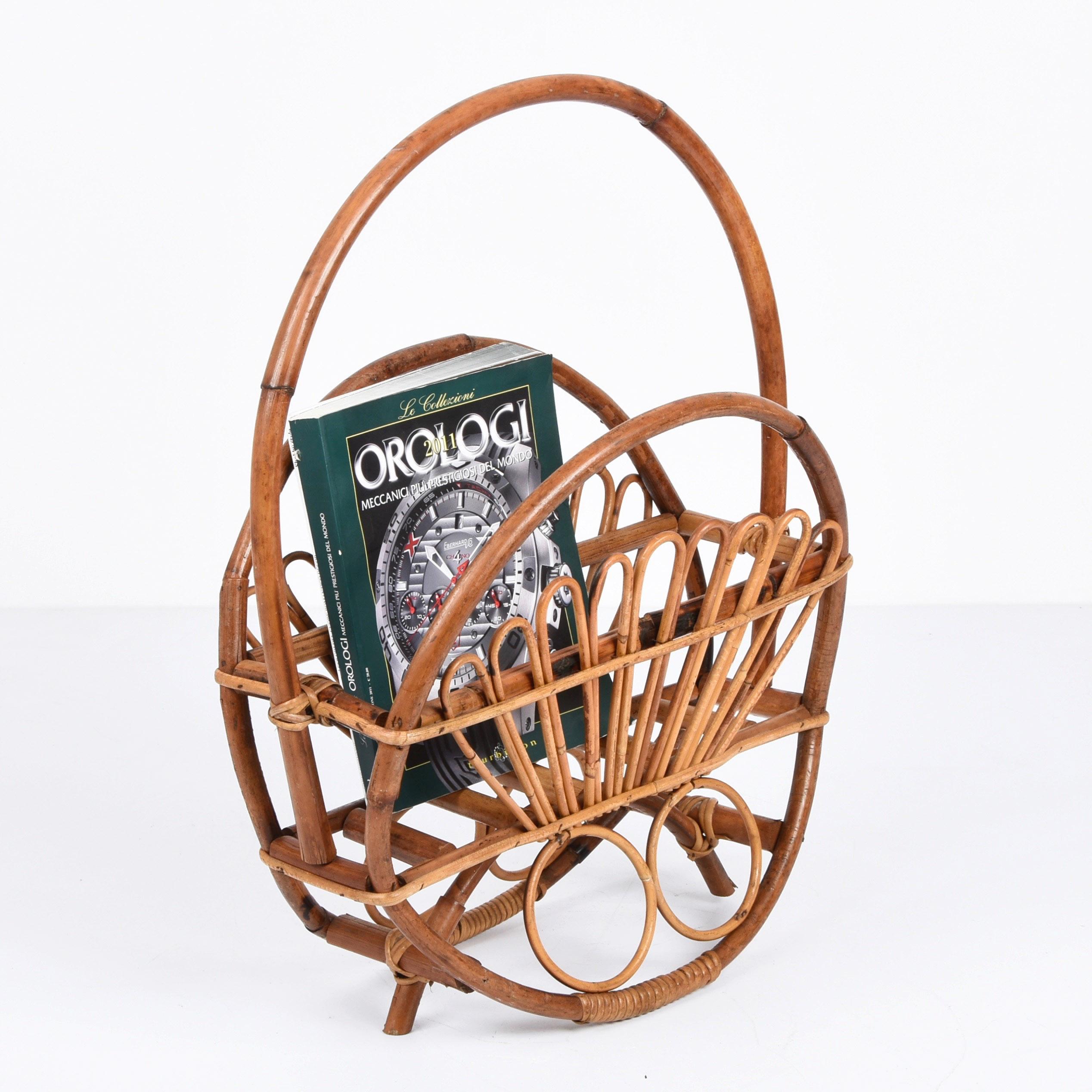 Mid-Century French Riviera Bamboo and Rattan Italian Magazine Rack, 1960s For Sale 11