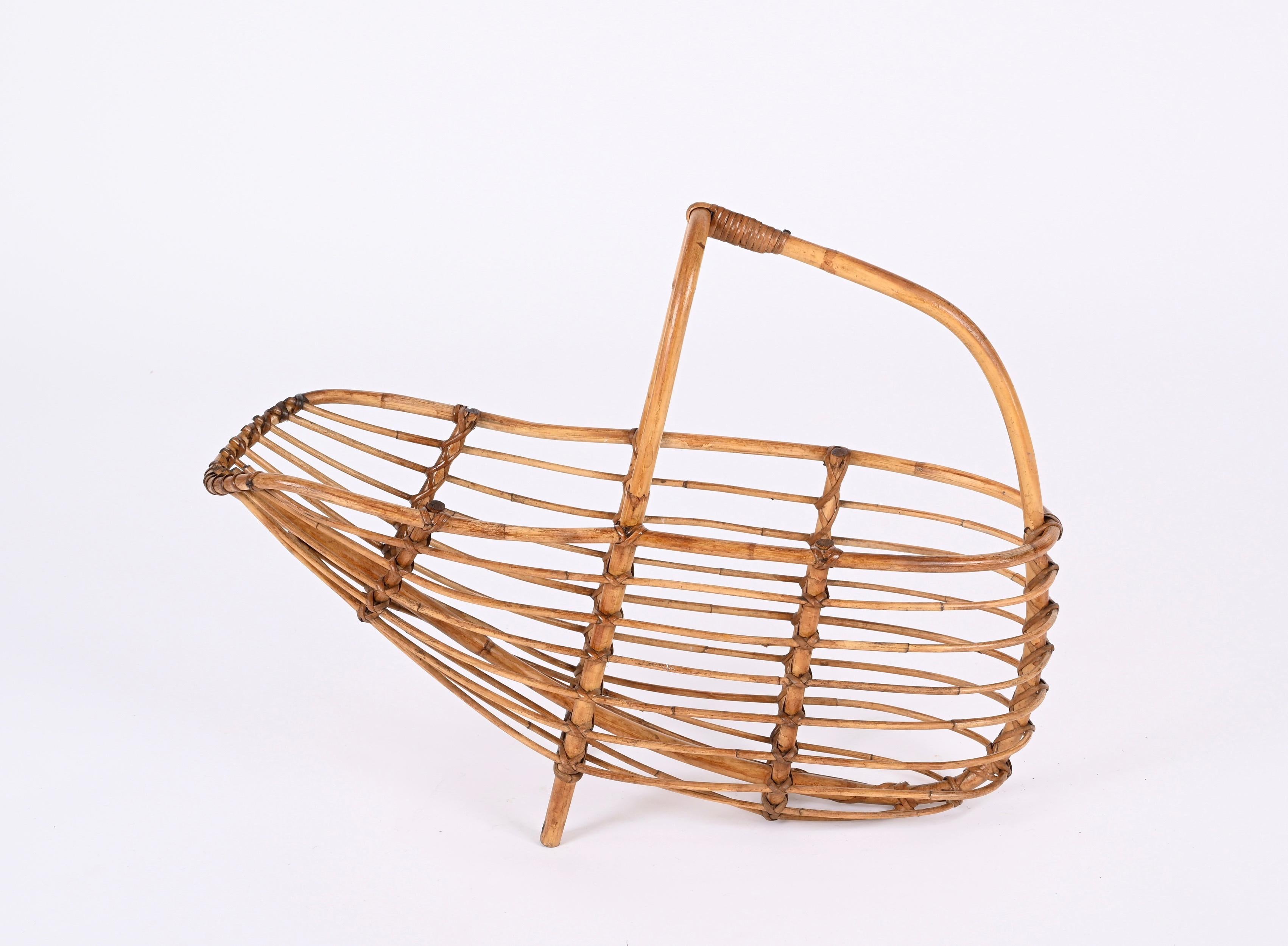 Midcentury French Riviera Bamboo and Rattan Italian Magazine Rack, 1960s For Sale 11