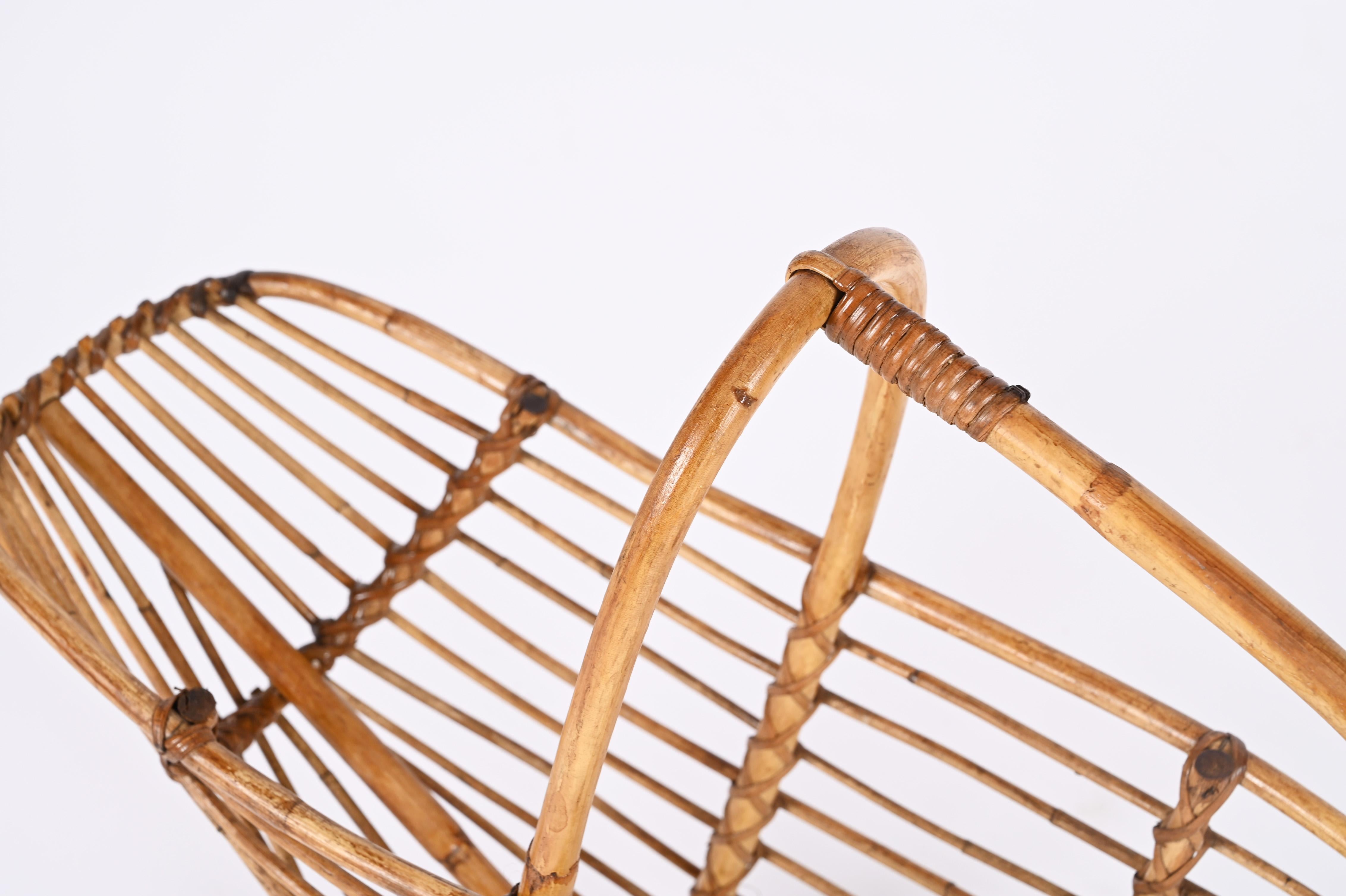Midcentury French Riviera Bamboo and Rattan Italian Magazine Rack, 1960s For Sale 13
