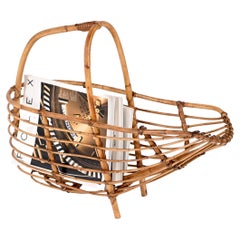 Midcentury French Riviera Bamboo and Rattan Italian Magazine Rack, 1960s