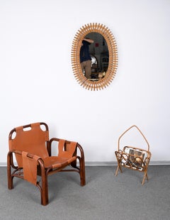 Midcentury French Riviera Bamboo and Rattan Italian Magazine Rack, 1960s