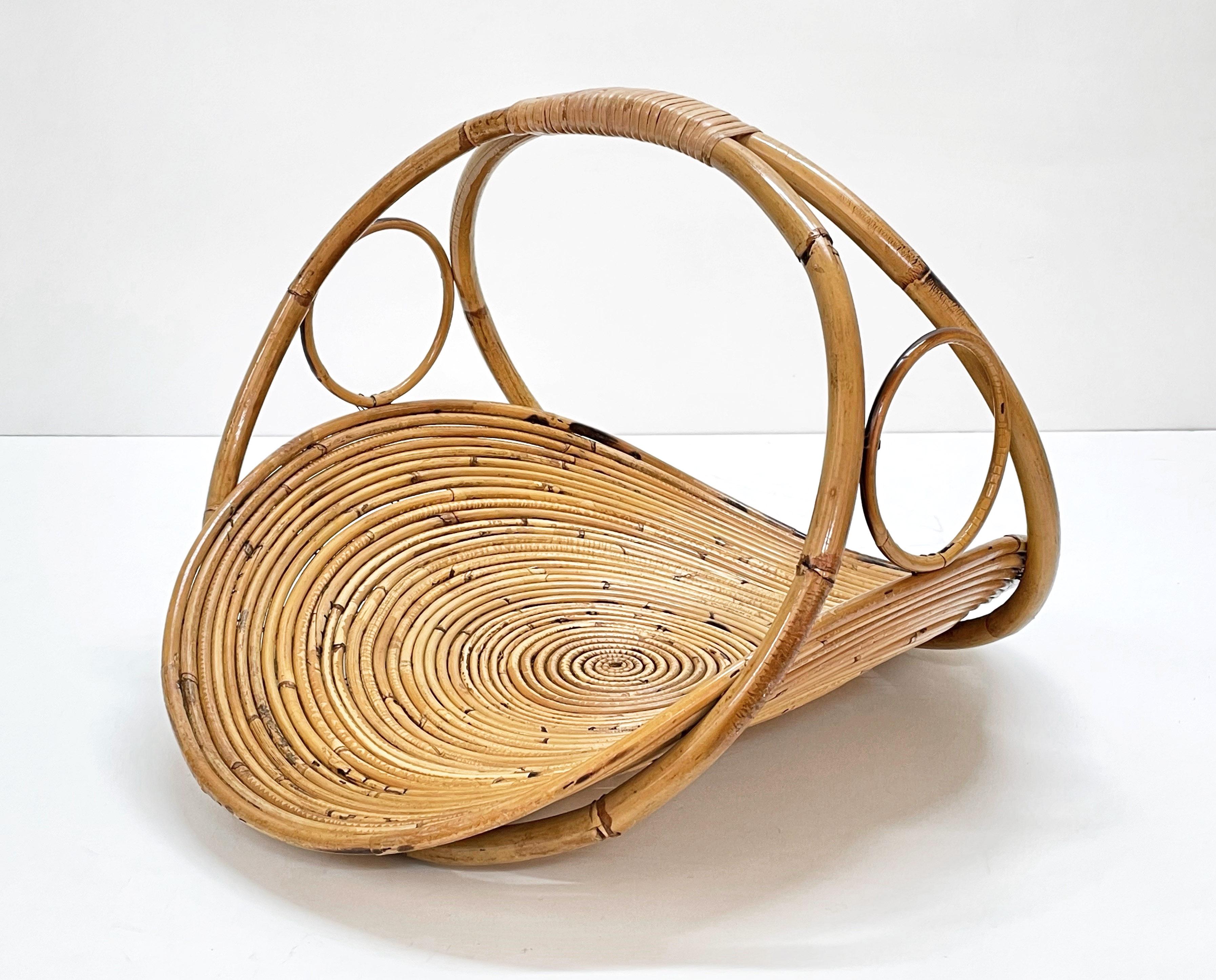 Mid-Century Modern Midcentury French Riviera Bamboo and Rattan Italian Magazine Rack, 1960s