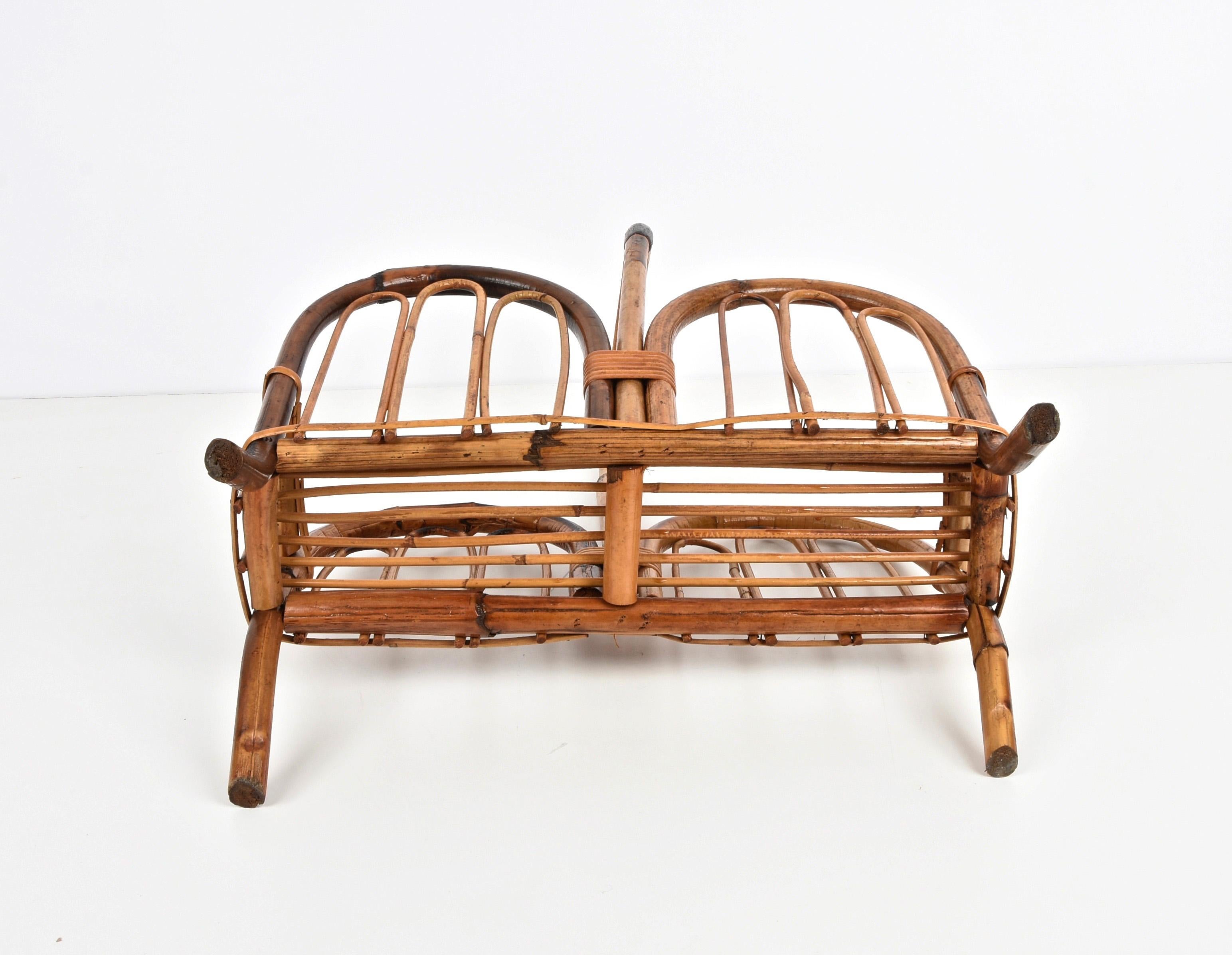 Midcentury French Riviera Bamboo and Rattan Italian Magazine Rack, 1960s For Sale 3