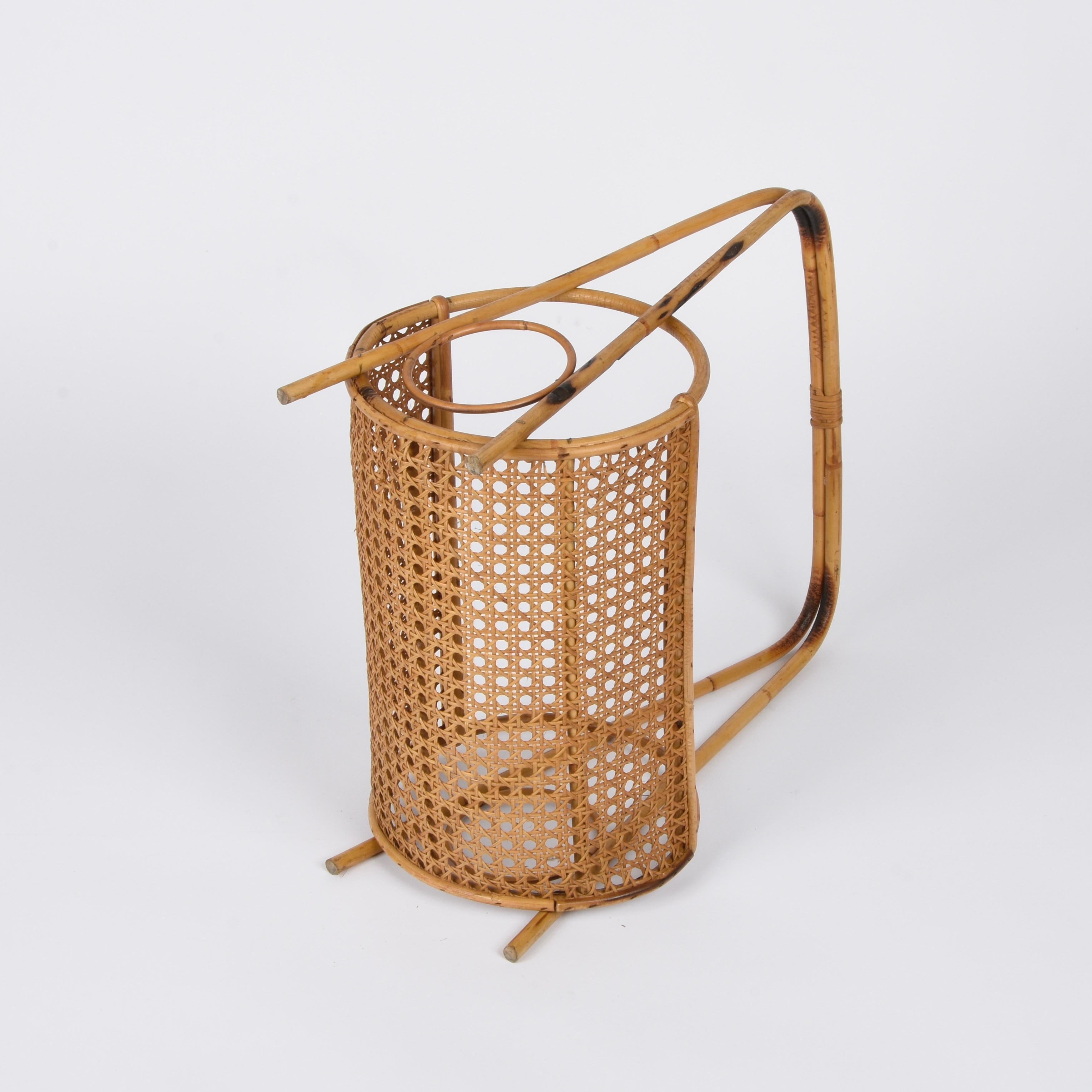 Midcentury French Riviera Bamboo and Rattan Italian Magazine Rack, 1960s For Sale 3