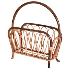 Midcentury French Riviera Bamboo and Rattan Italian Magazine Rack, 1960s