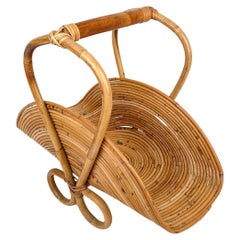 Midcentury French Riviera Bamboo and Rattan Magazine Rack, Italy 1960s