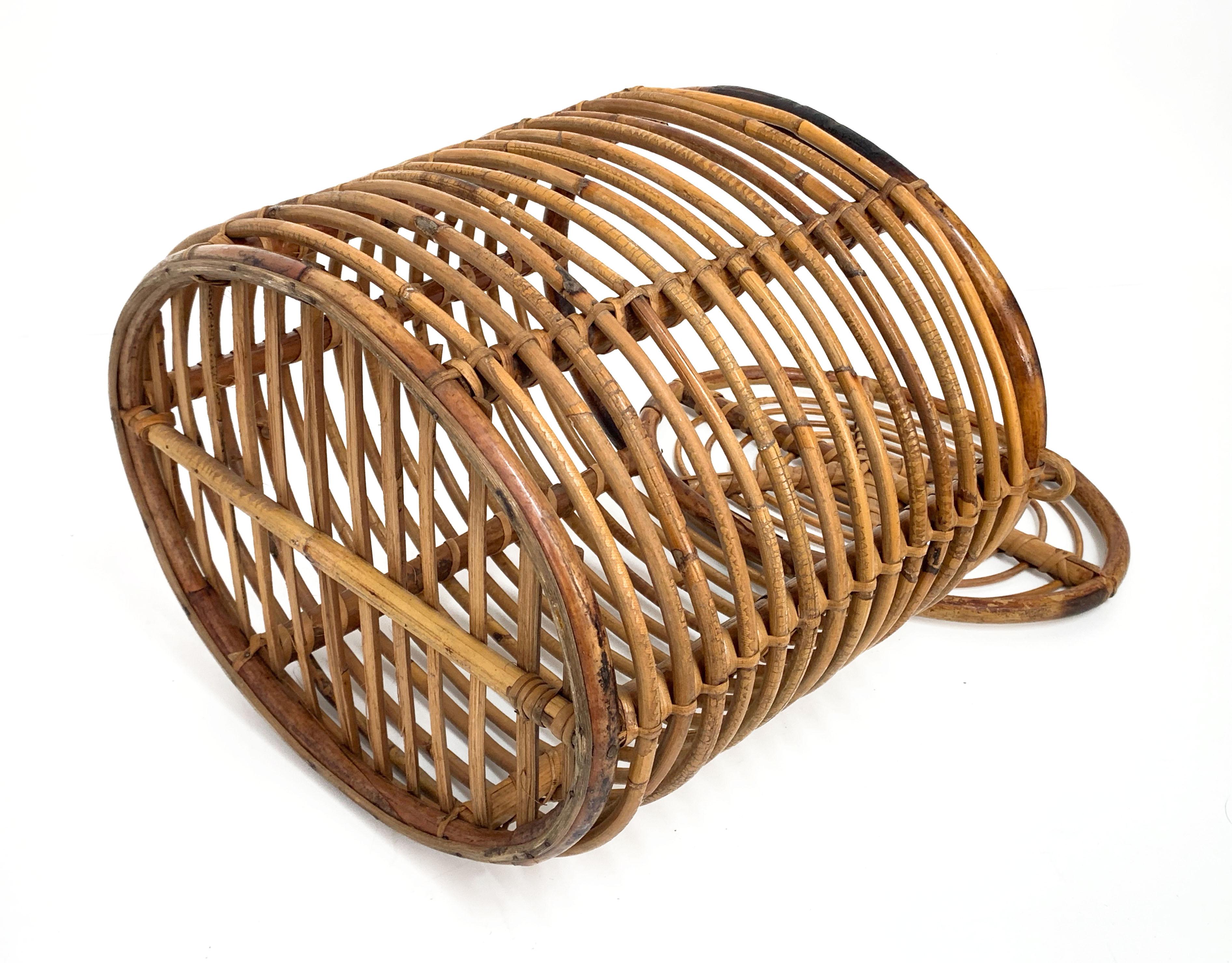 Midcentury French Riviera Bamboo and Rattan Oval Italian Basket, 1950s For Sale 4