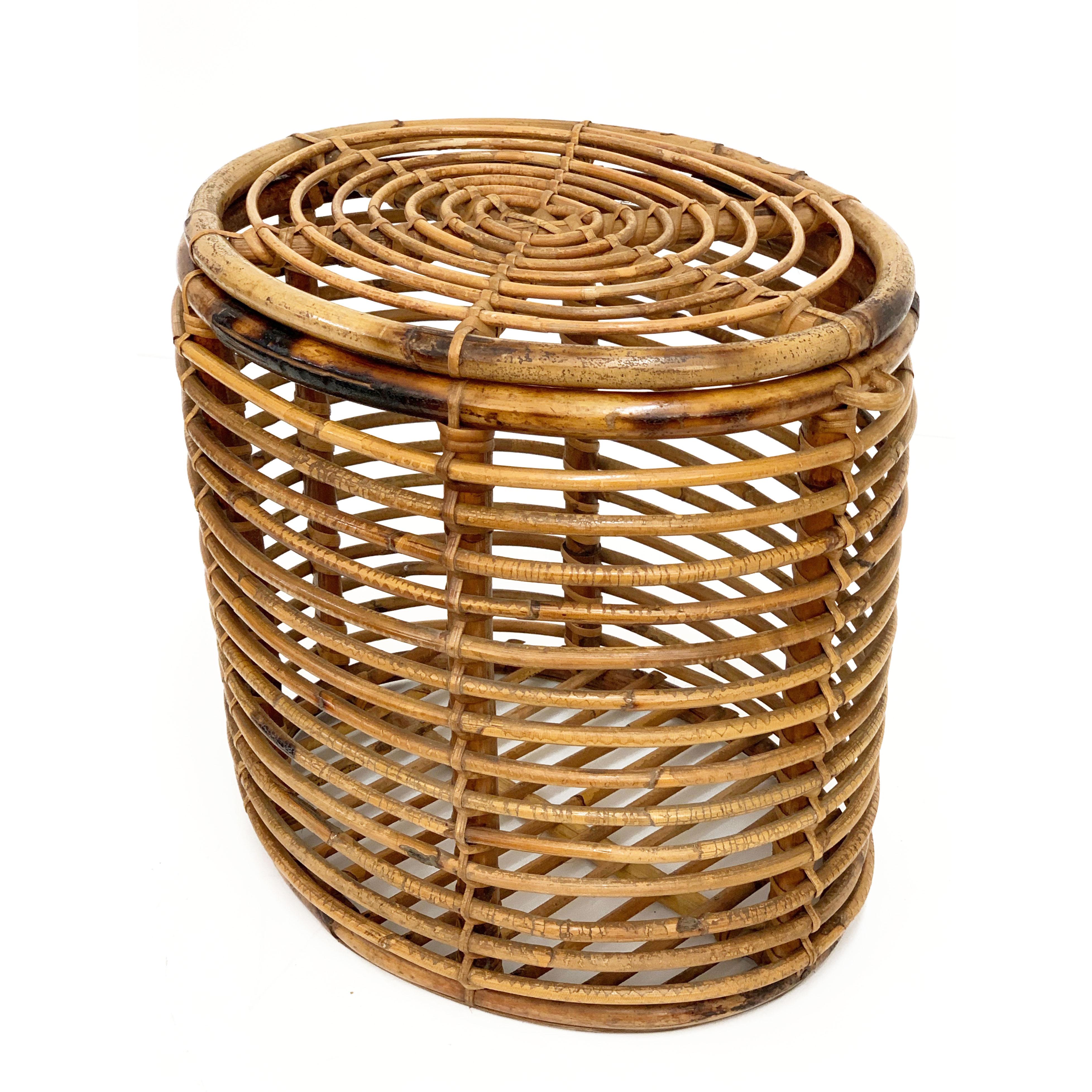 Midcentury French Riviera Bamboo and Rattan Oval Italian Basket, 1950s For Sale 6