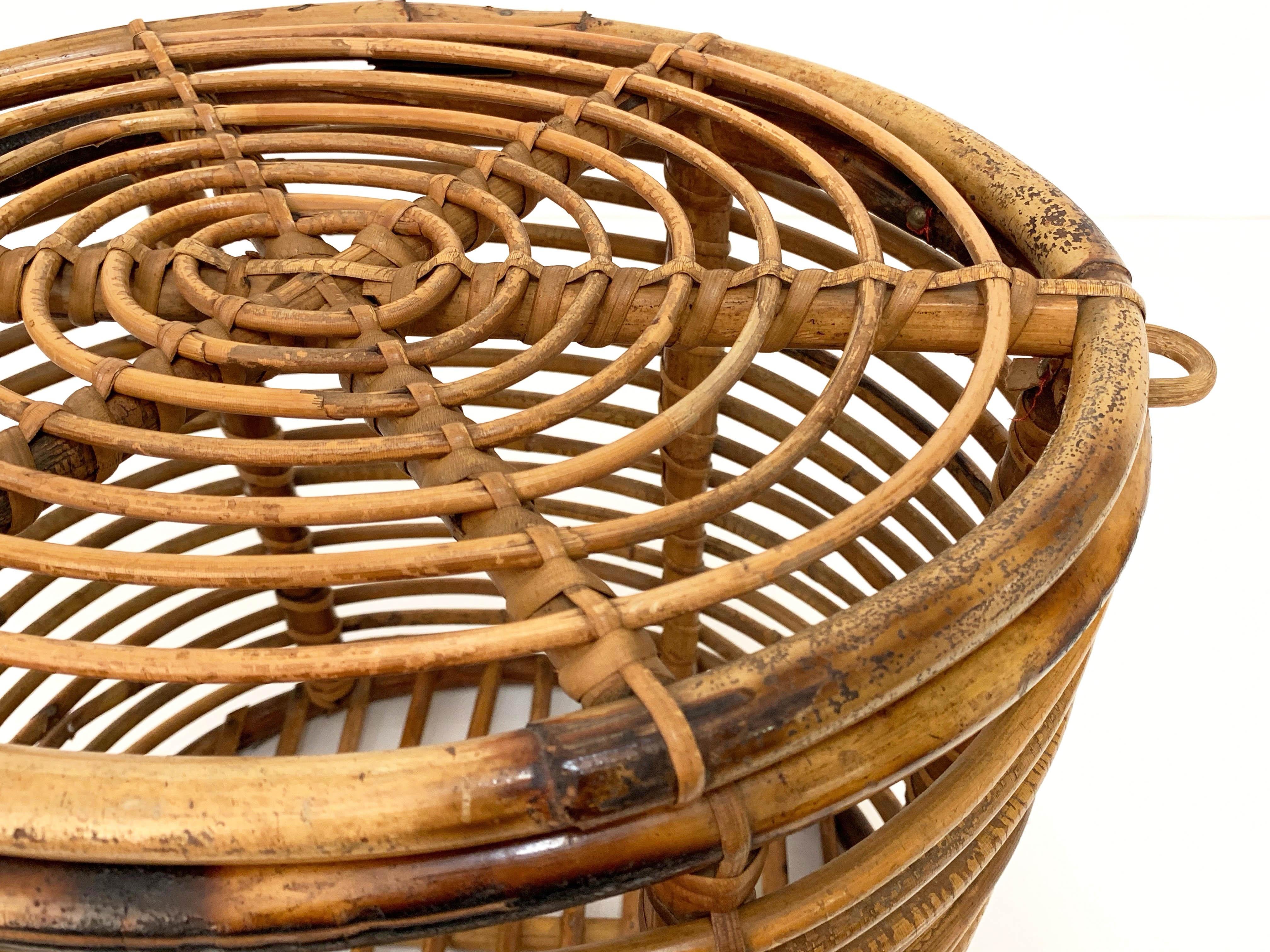 Midcentury French Riviera Bamboo and Rattan Oval Italian Basket, 1950s For Sale 9