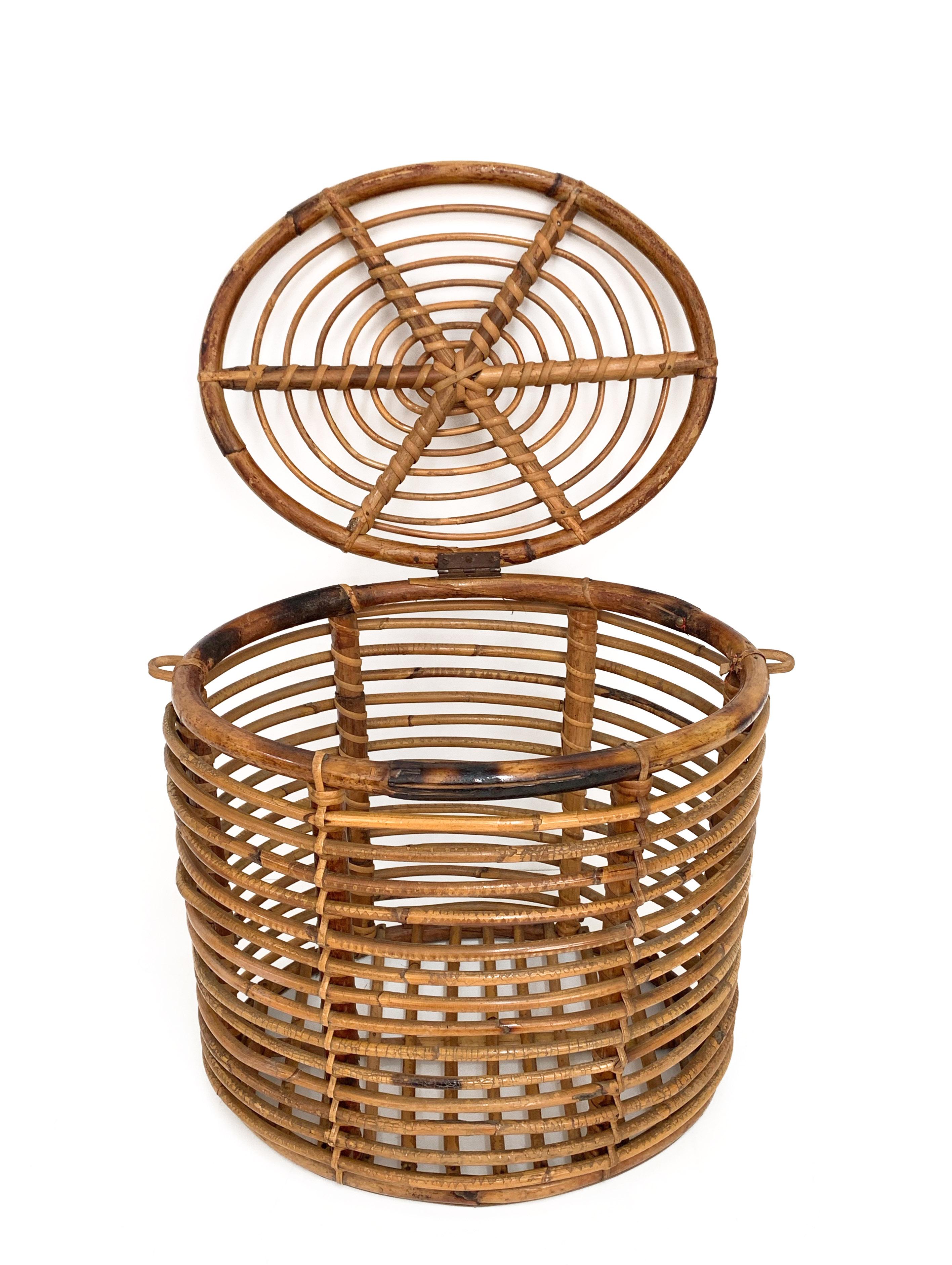 Midcentury French Riviera Bamboo and Rattan Oval Italian Basket, 1950s For Sale 2