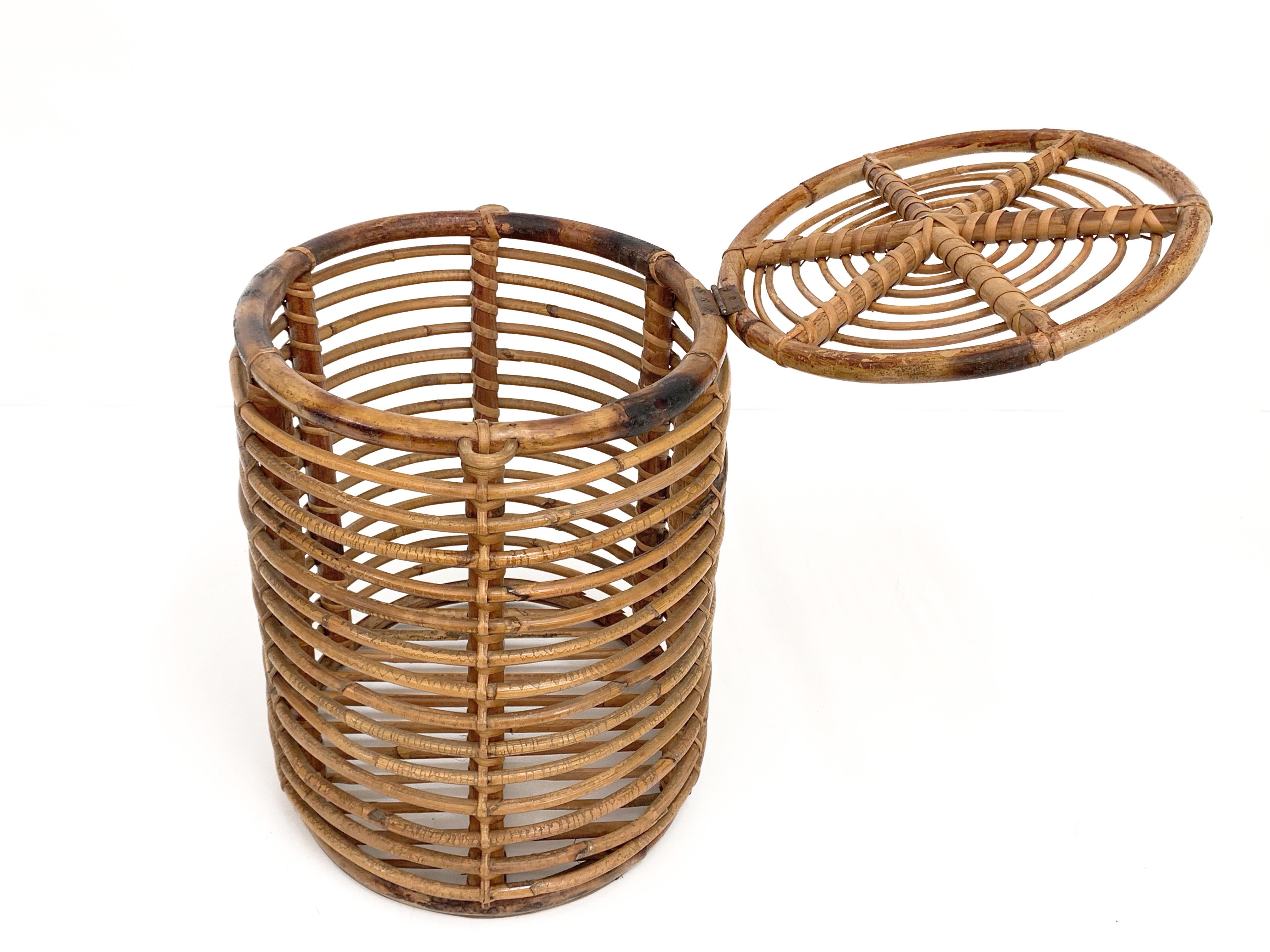 Midcentury French Riviera Bamboo and Rattan Oval Italian Basket, 1950s For Sale 3