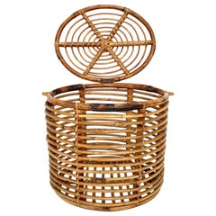 Midcentury French Riviera Bamboo and Rattan Oval Italian Basket, 1950s