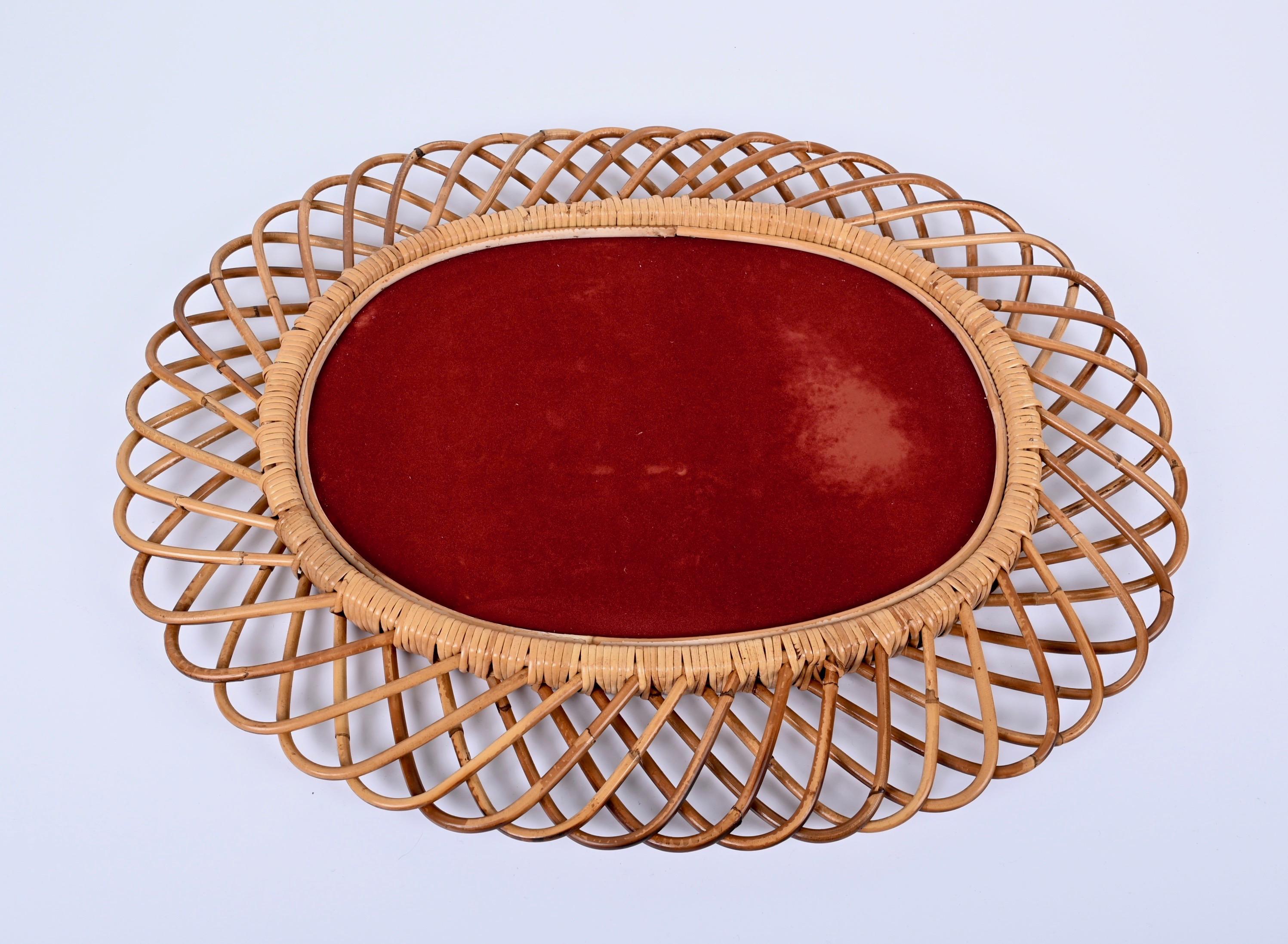 Midcentury French Riviera Bamboo and Rattan Oval Mirror Franco Albini Italy 1960 6