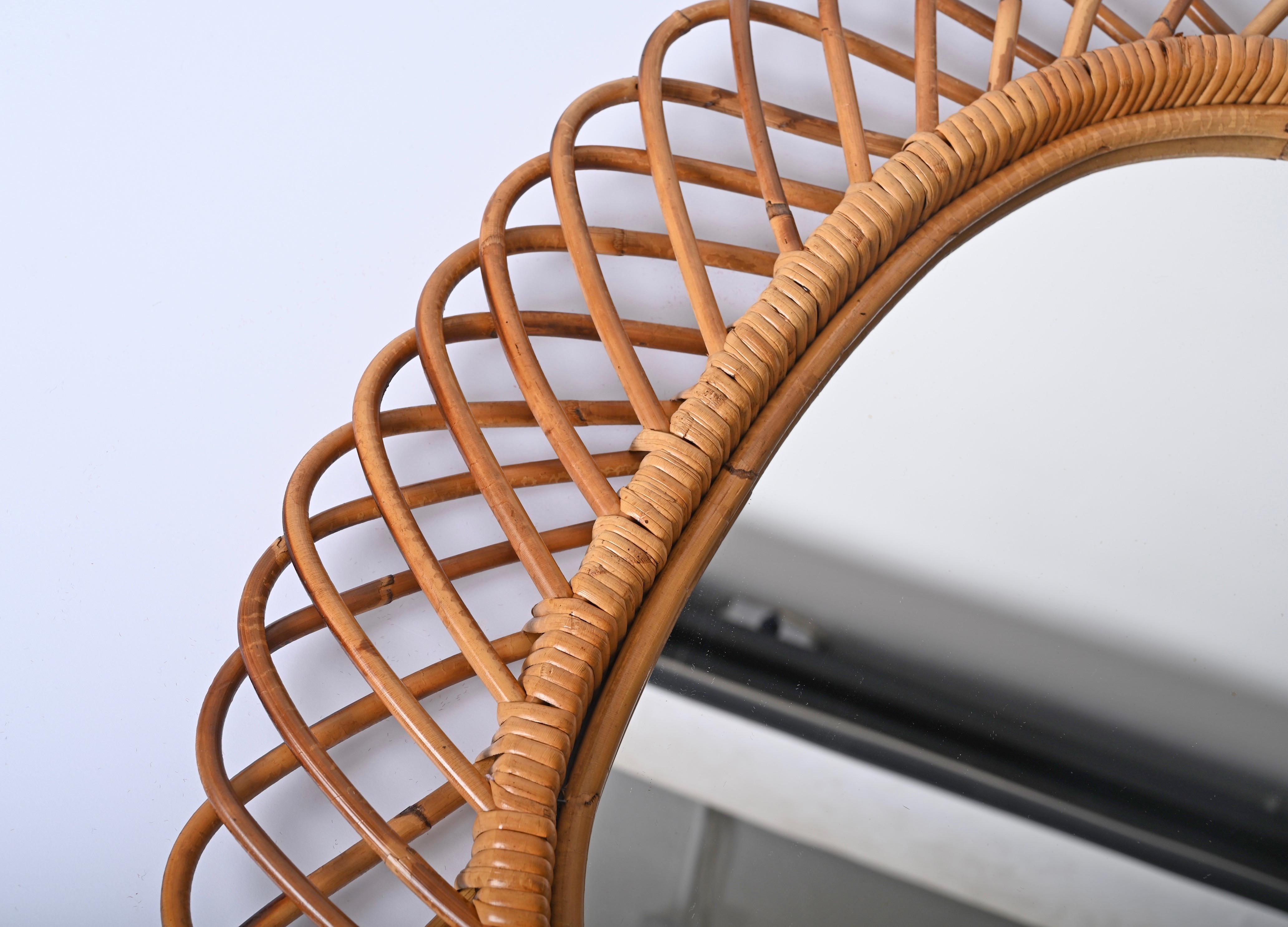 Midcentury French Riviera Bamboo and Rattan Oval Mirror Franco Albini Italy 1960 8