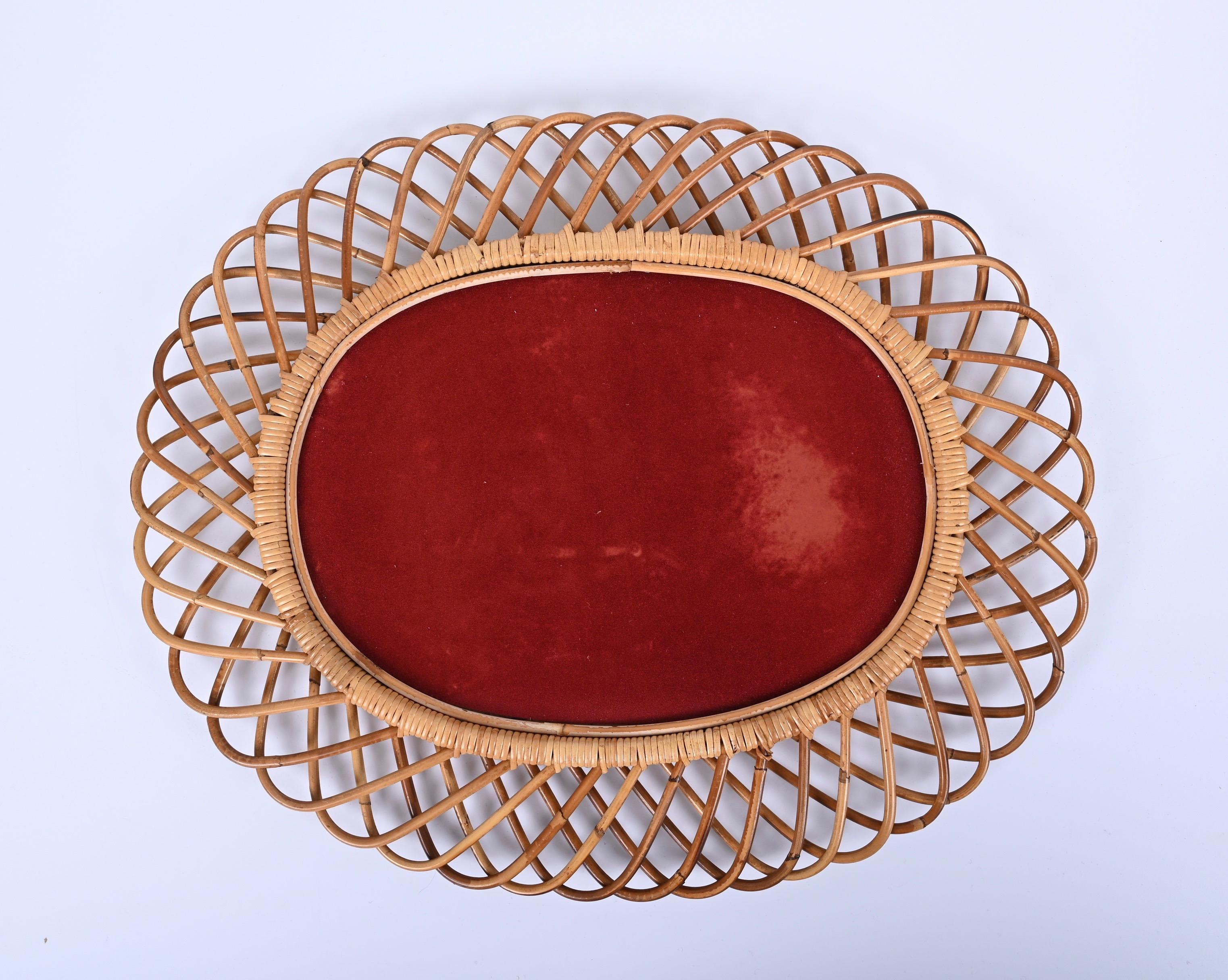 Midcentury French Riviera Bamboo and Rattan Oval Mirror Franco Albini Italy 1960 9