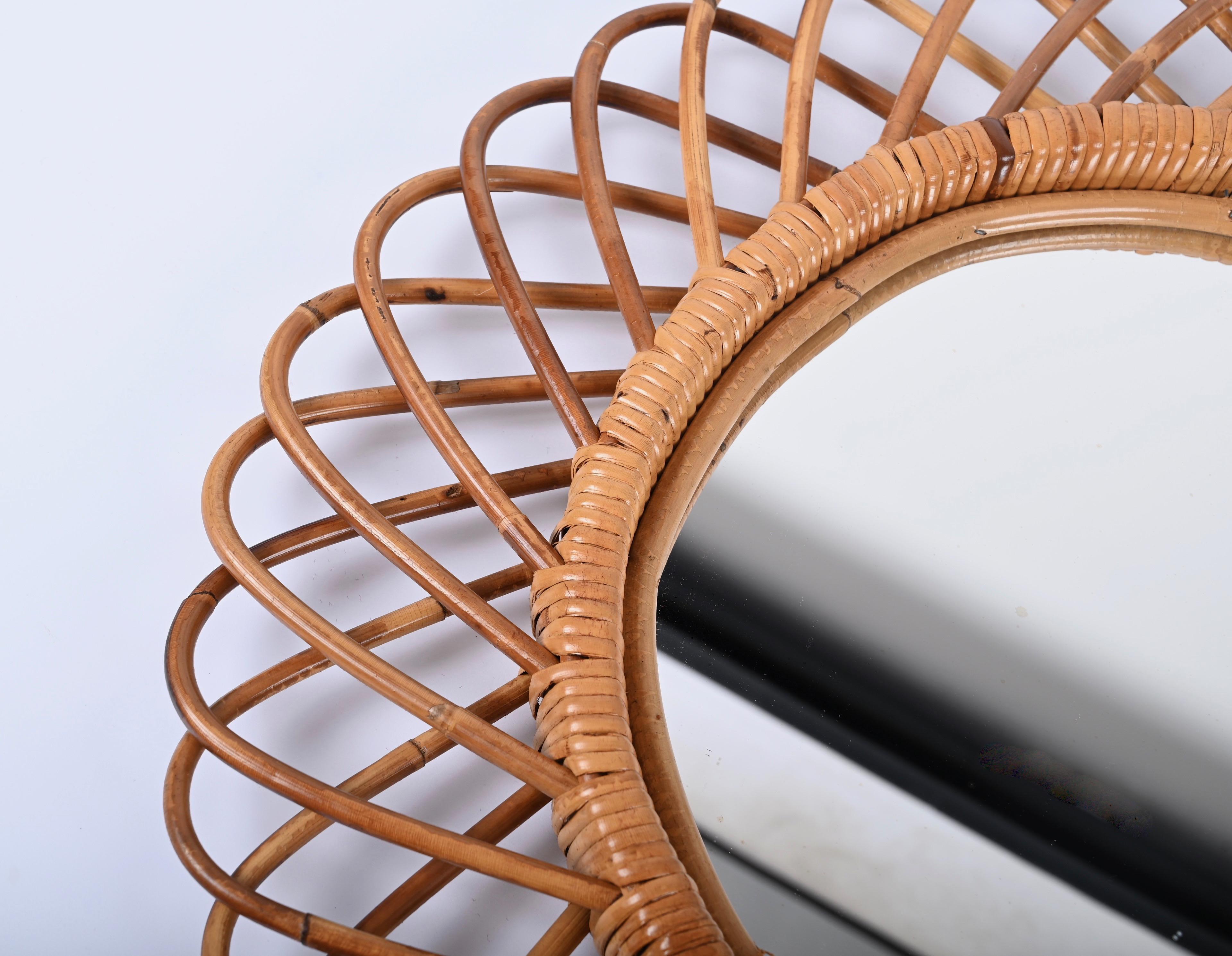 Midcentury French Riviera Bamboo and Rattan Oval Mirror Franco Albini Italy 1960 1