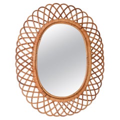 Midcentury French Riviera Bamboo and Rattan Oval Mirror Franco Albini Italy 1960 Midcentury French Riviera Bamboo and Rattan Oval Mirror Franco Albini Italy 1960