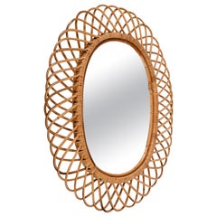Midcentury French Riviera Bamboo and Rattan Oval Mirror Franco Albini Italy 1960 Midcentury French Riviera Bamboo and Rattan Oval Mirror Franco Albini Italy 1960