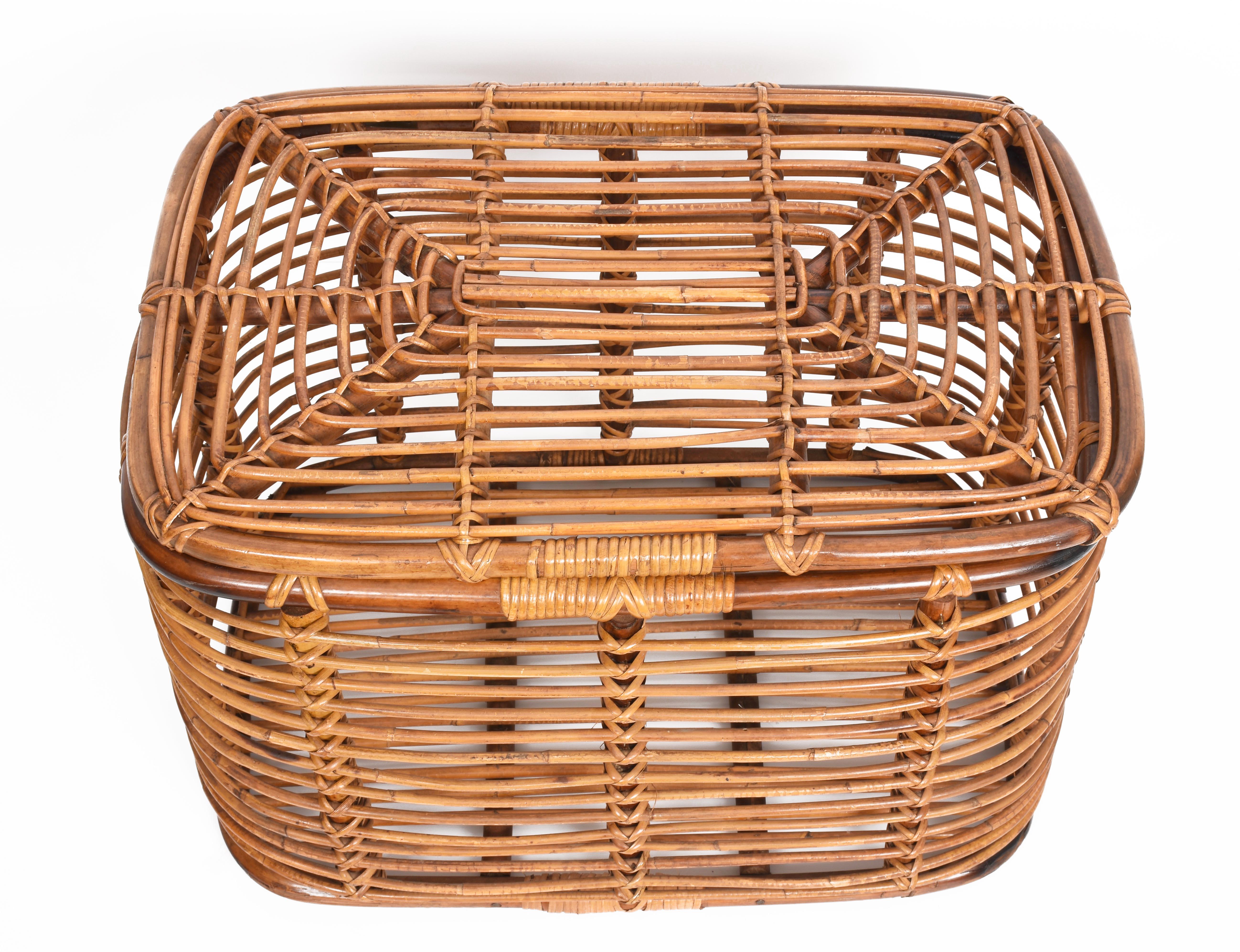 Midcentury French Riviera Bamboo and Rattan Rectangular Italian Basket, 1960s 5
