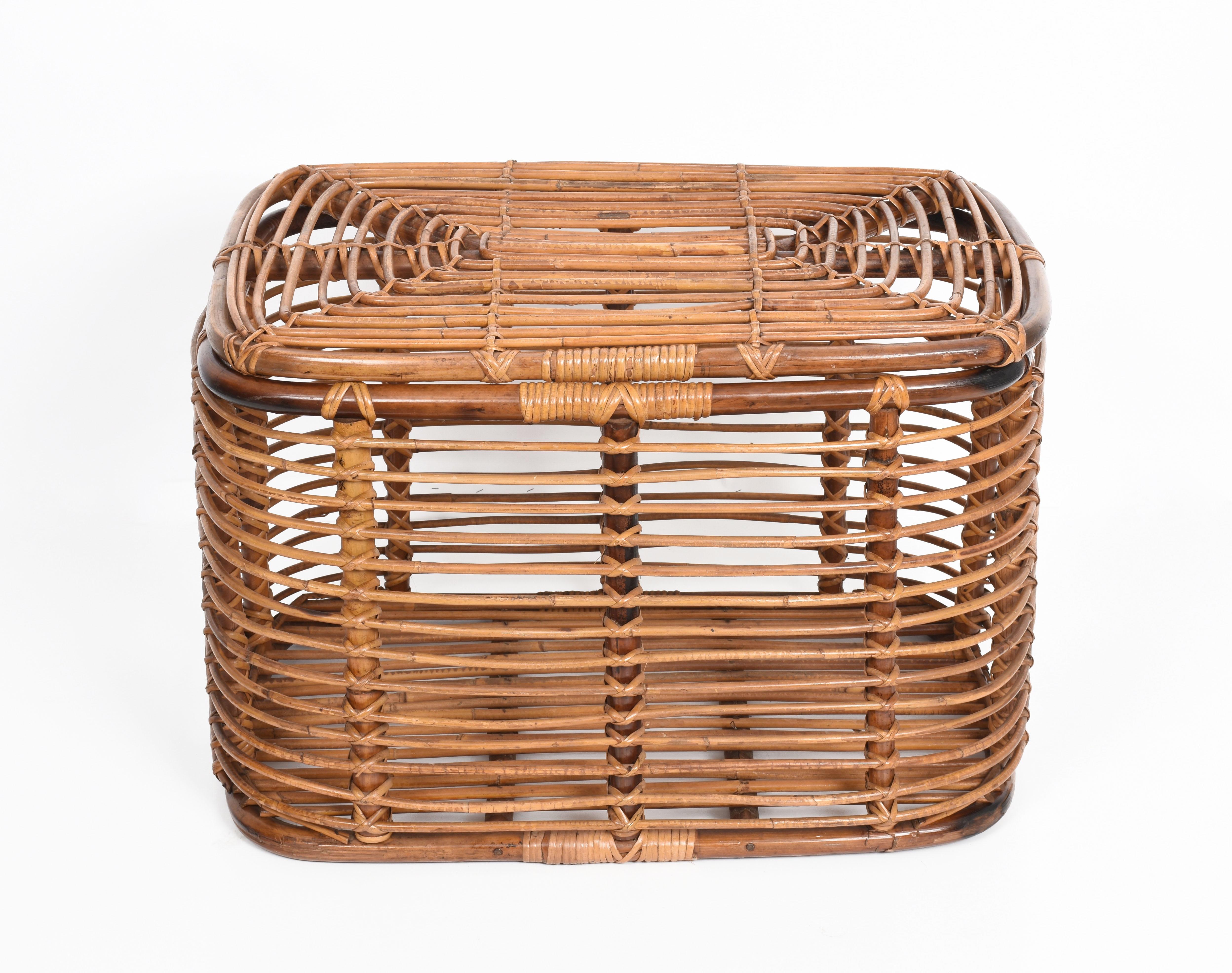 Midcentury French Riviera Bamboo and Rattan Rectangular Italian Basket, 1960s 6