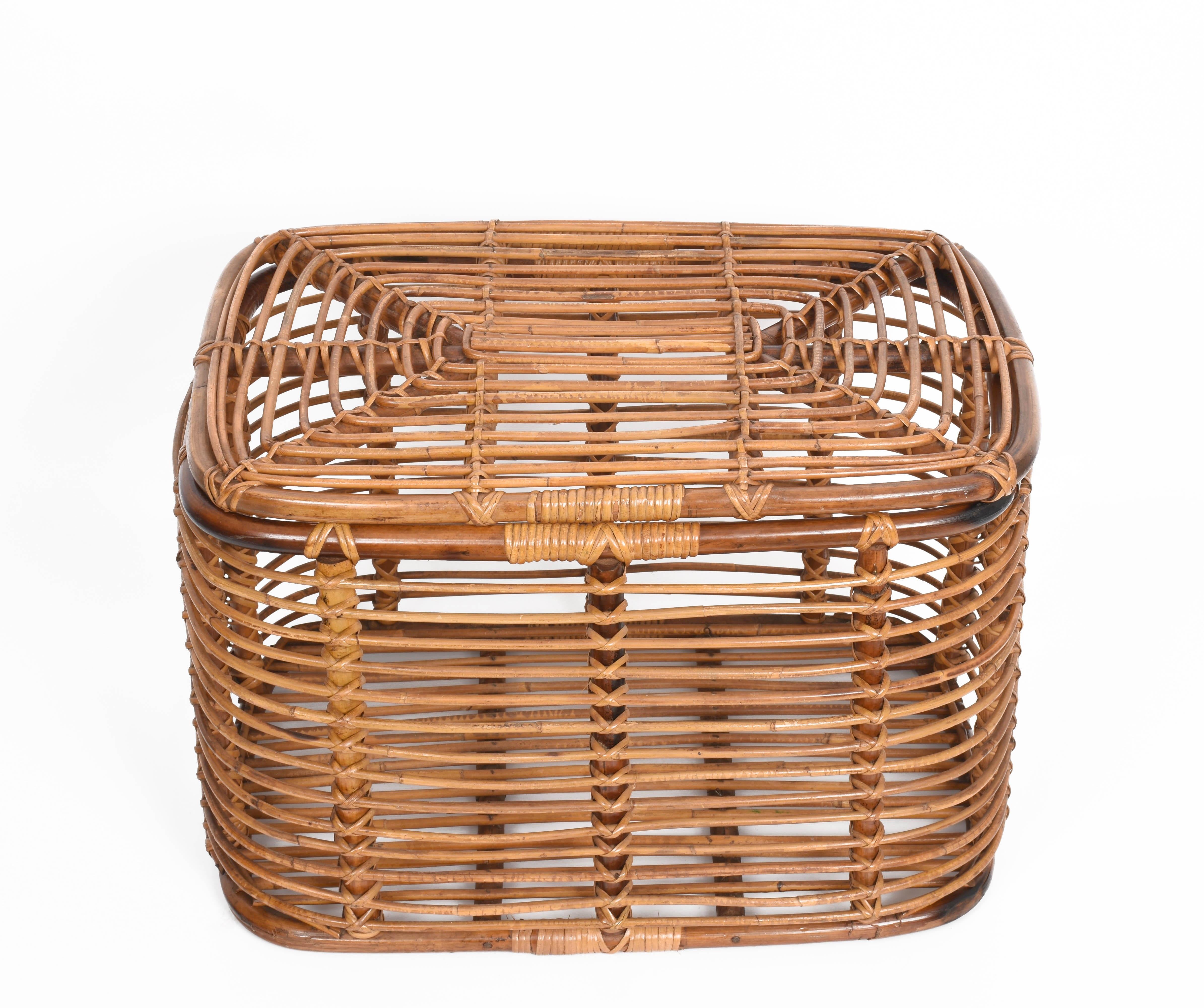 Midcentury French Riviera Bamboo and Rattan Rectangular Italian Basket, 1960s 8